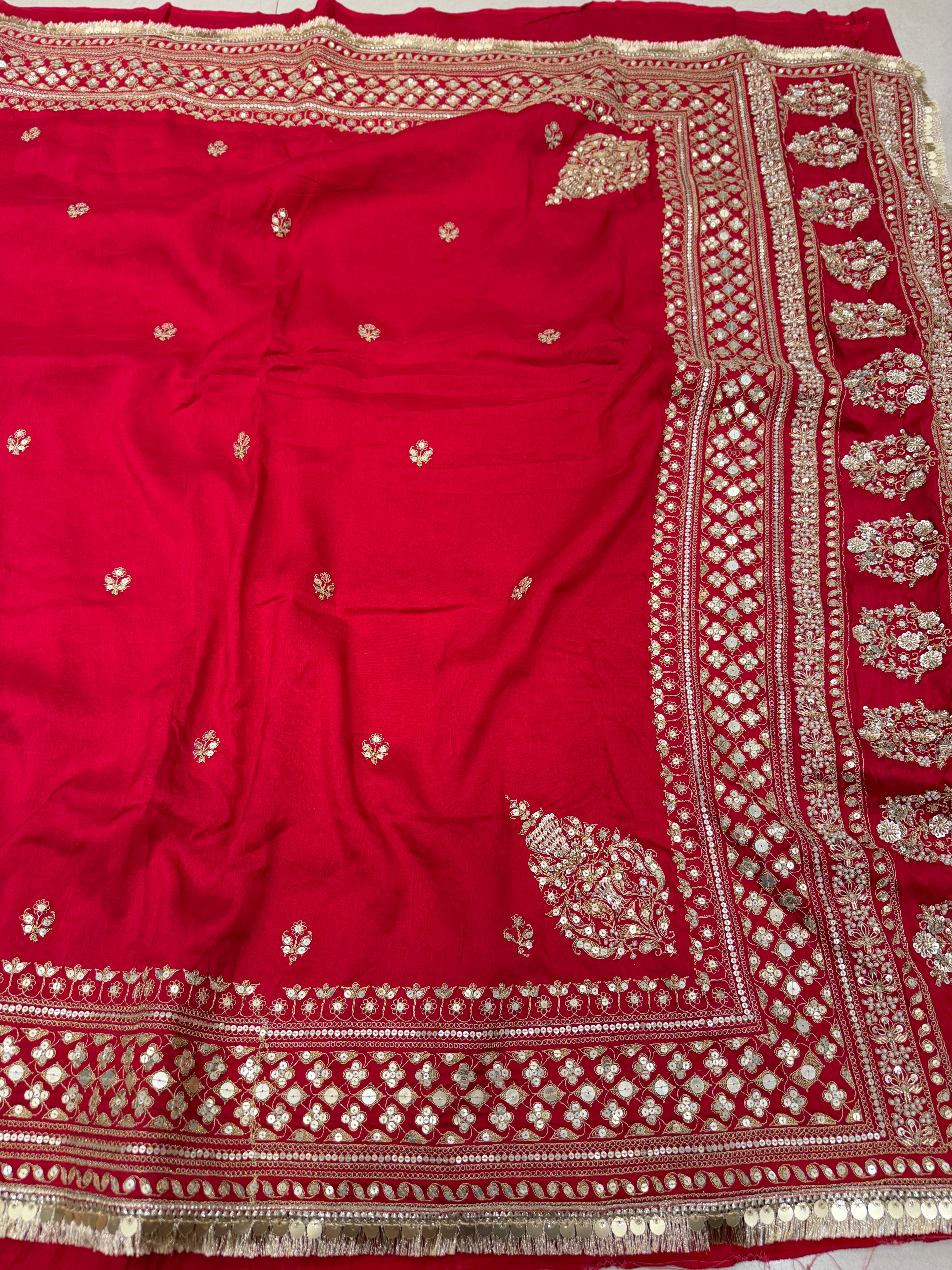 Red Marodi Embroidery Sabyasachi Inspired Pure Silk Butti Saree