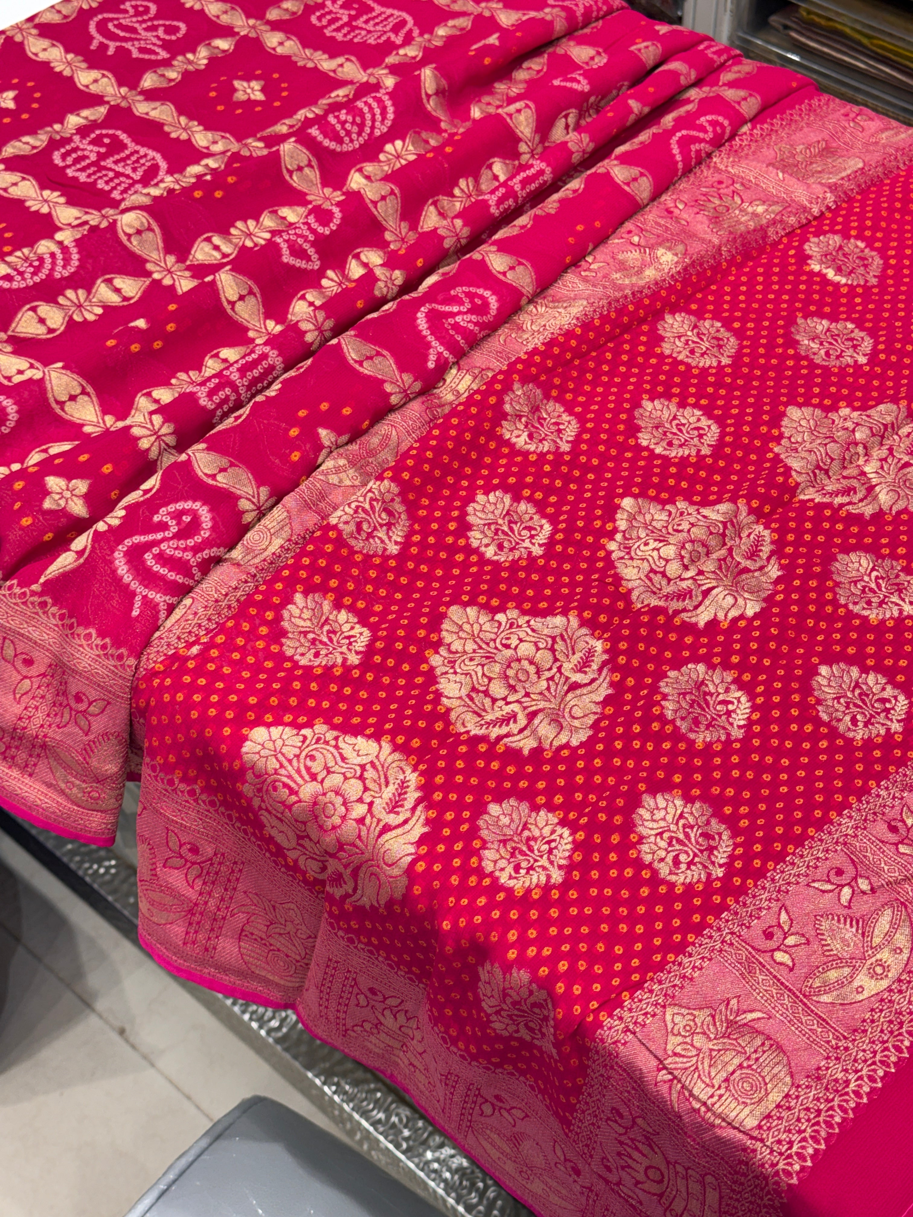 Rani Woven Bandhej Georgette Gharchola Saree 3.0