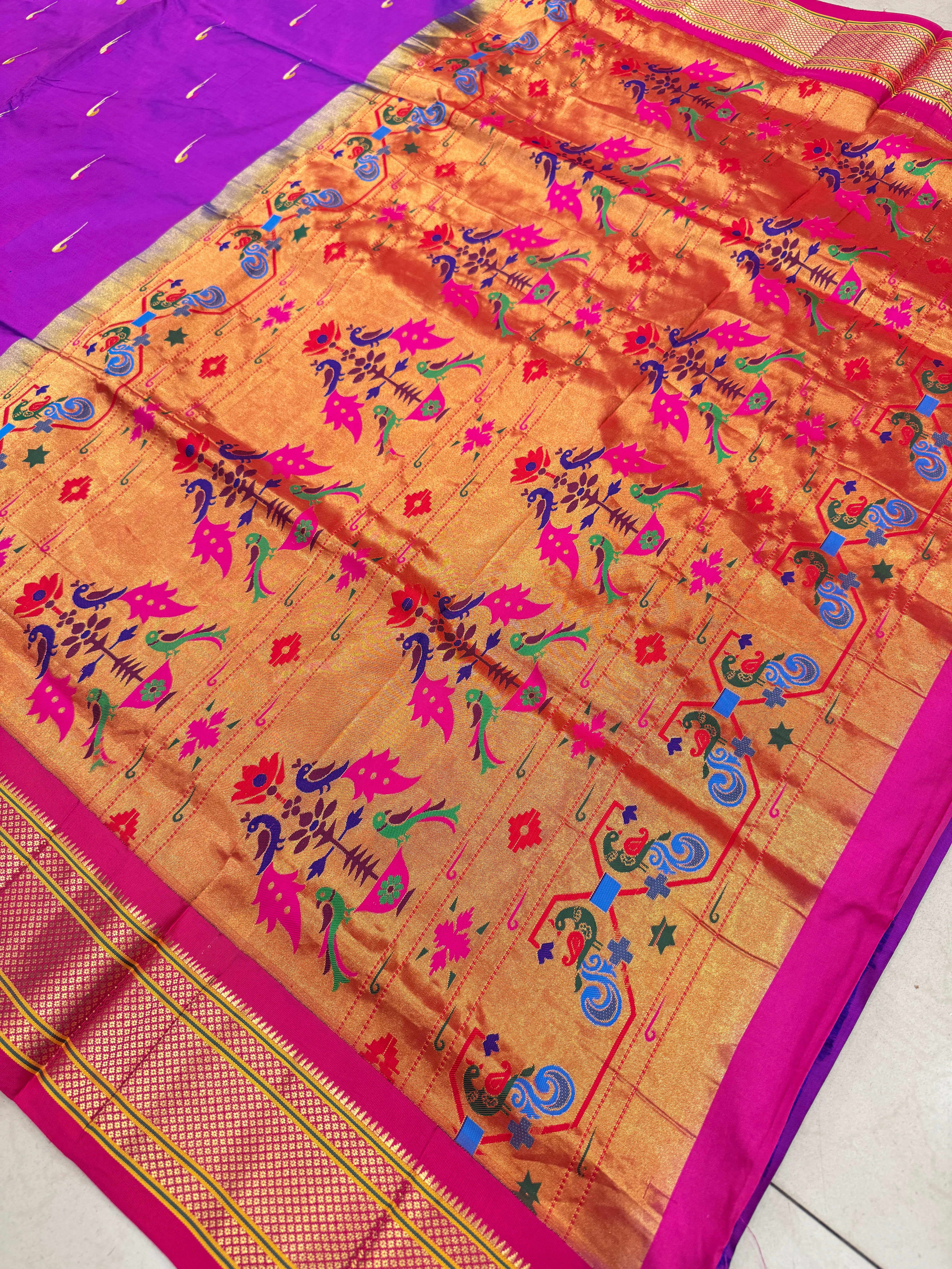 Violet Muniya Butti Pure Silk Paithani Saree