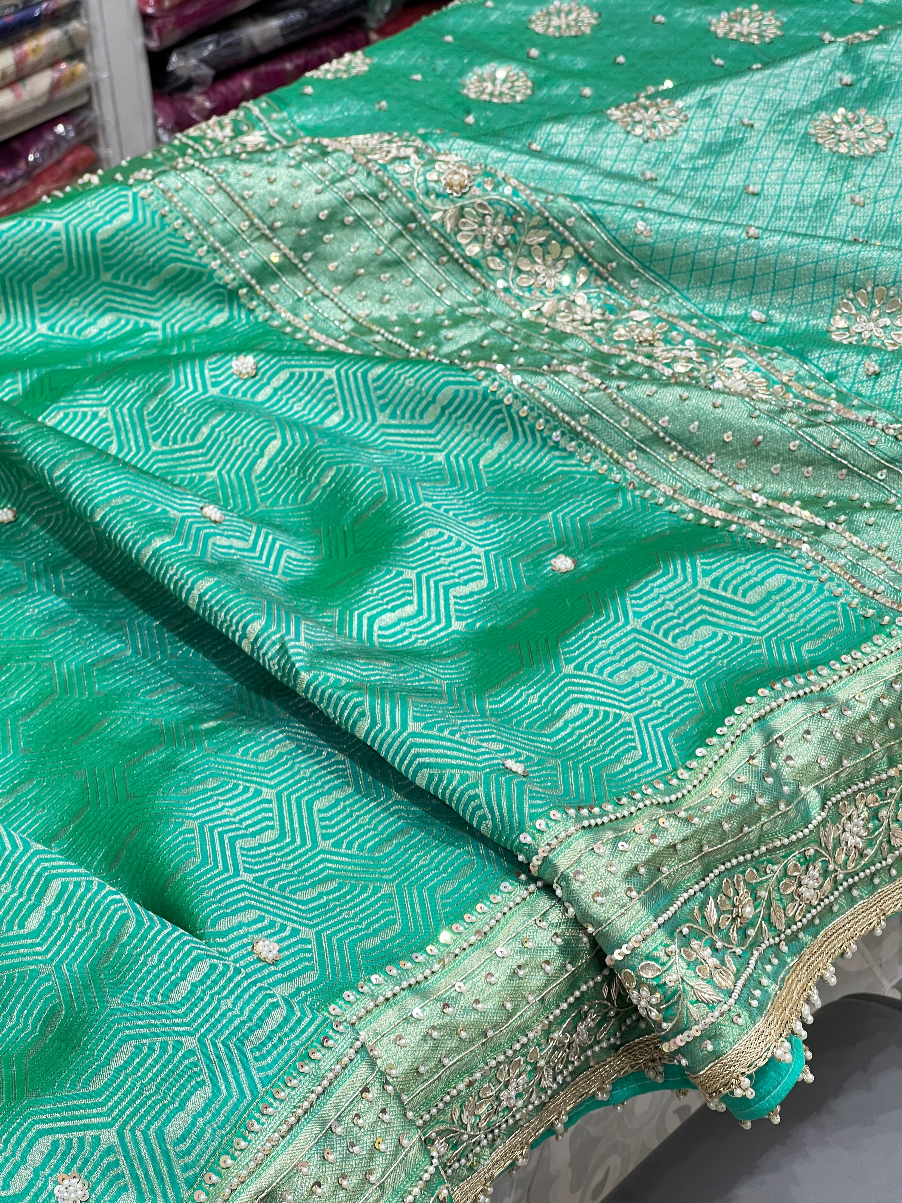 Sea Green Kanchi Hand Embroidery Saree