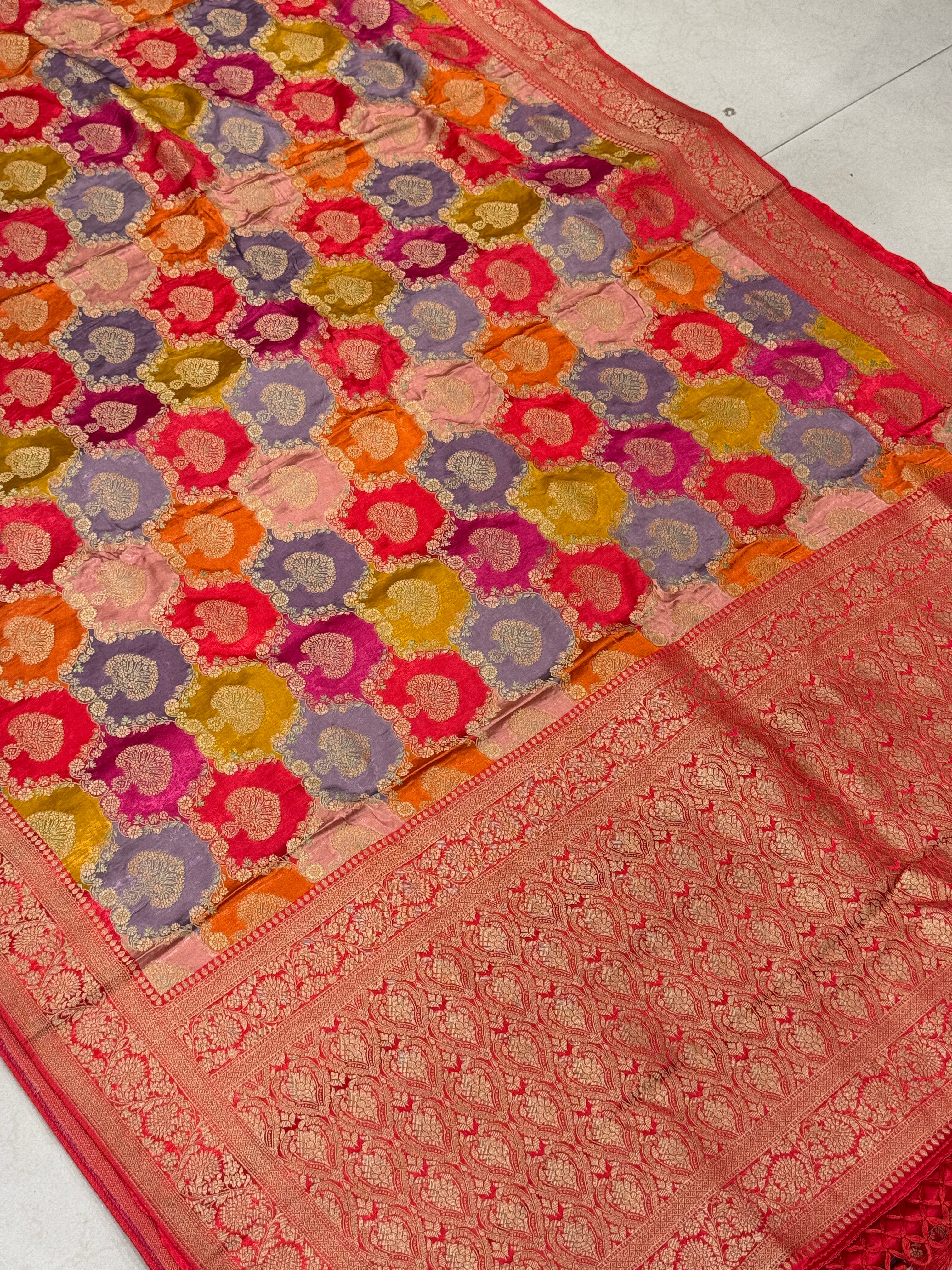 Yellow Rani Butta Banarasi Modal Satin Rangkat Saree