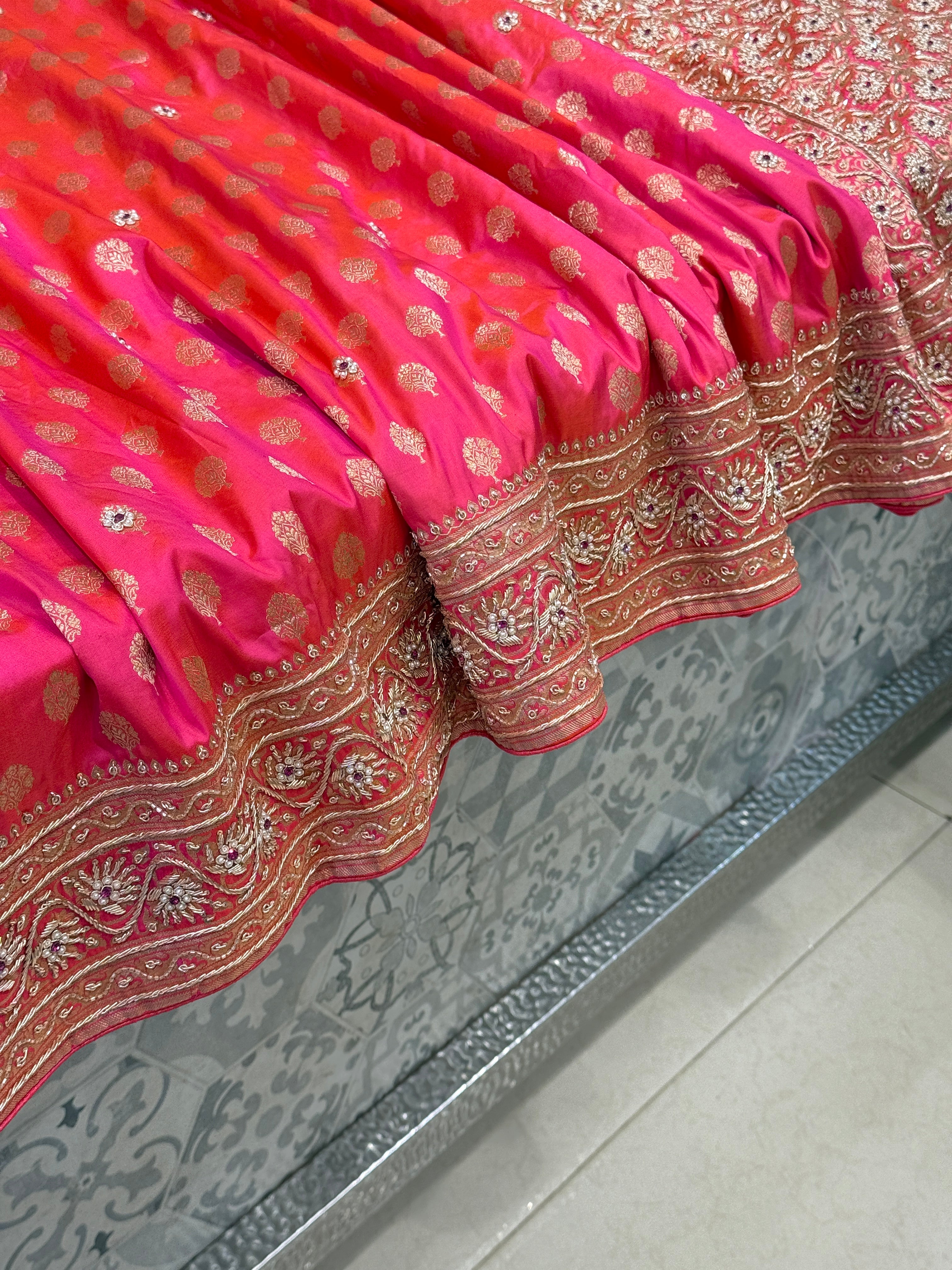 Rani Buttis Handloom Banarasi Pure Katan Zardosi Embroidery Saree