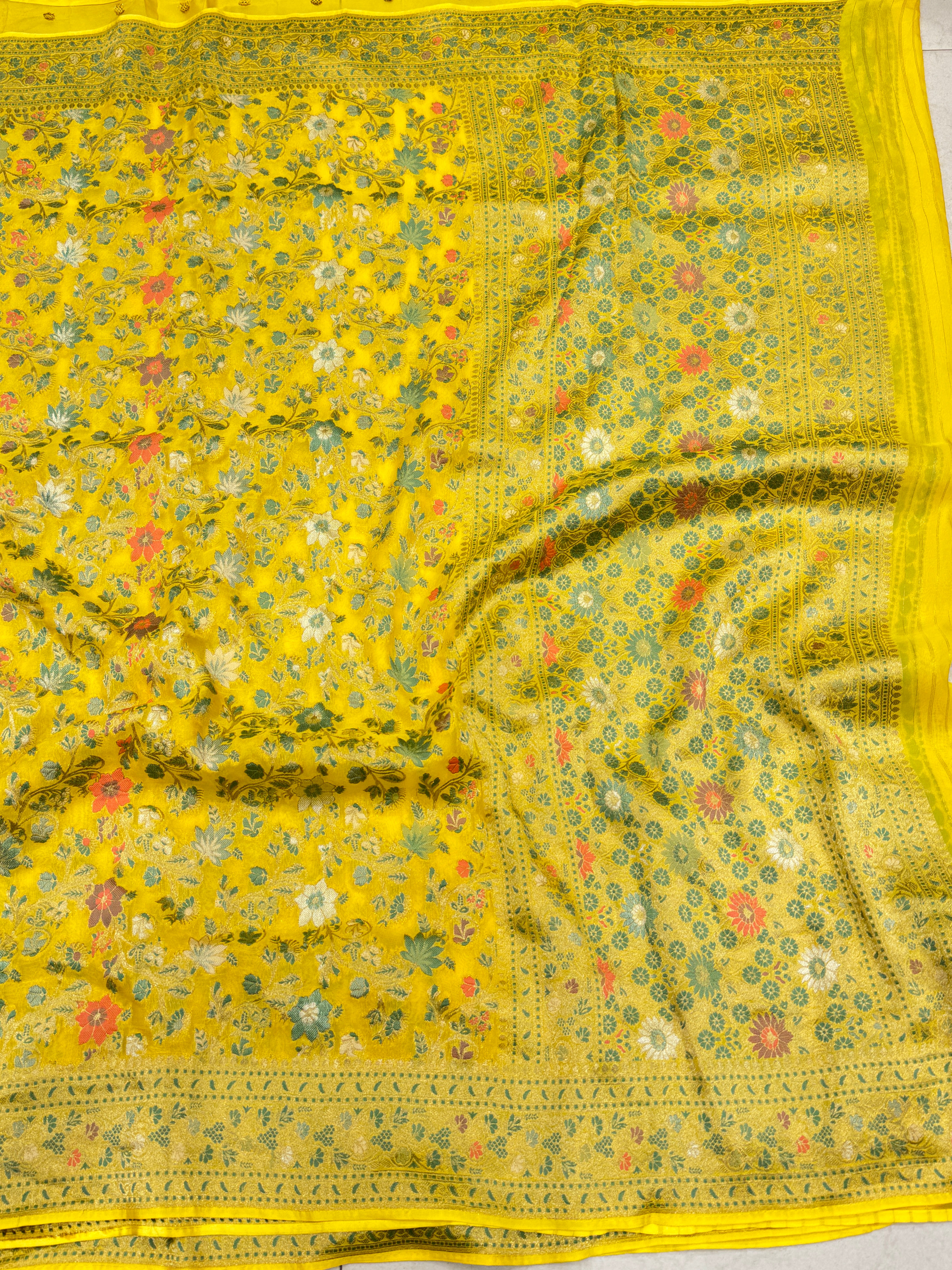 Yellow Meenakari Banarasi Khaddi Georgette Saree