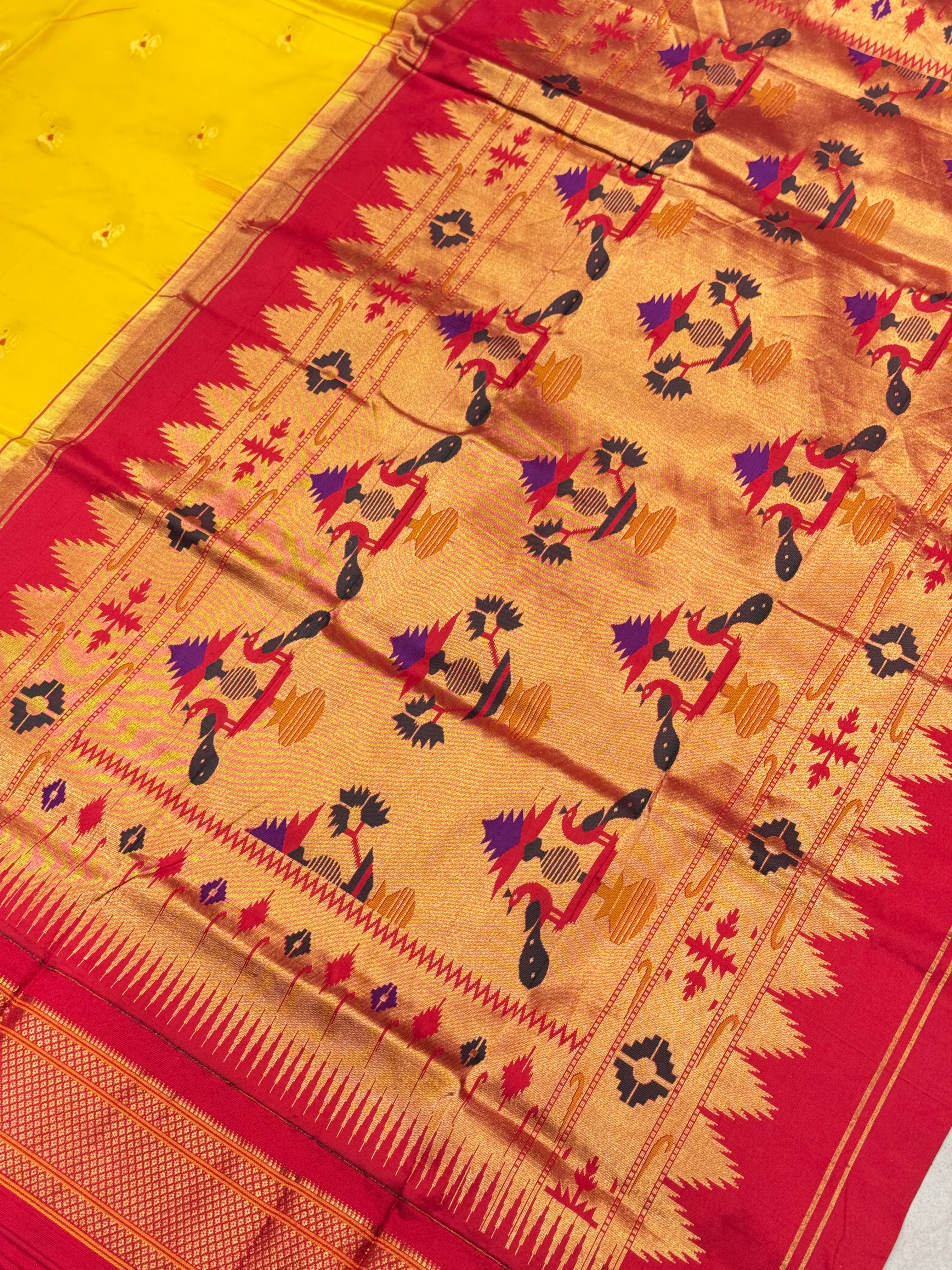 Yellow Red Morbangdi Paithani Saree