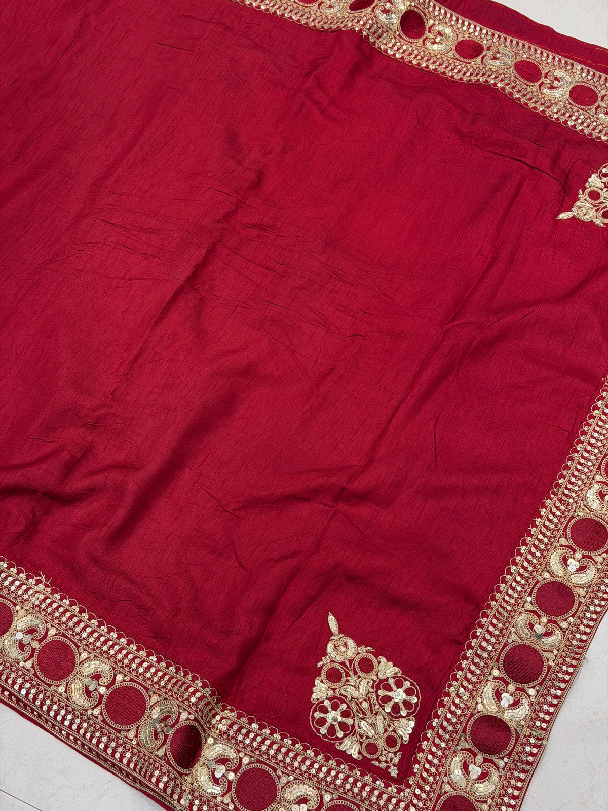 Red Corner Motif Sabyasachi Inspired Marodi Embroidery Zardosi Saree
