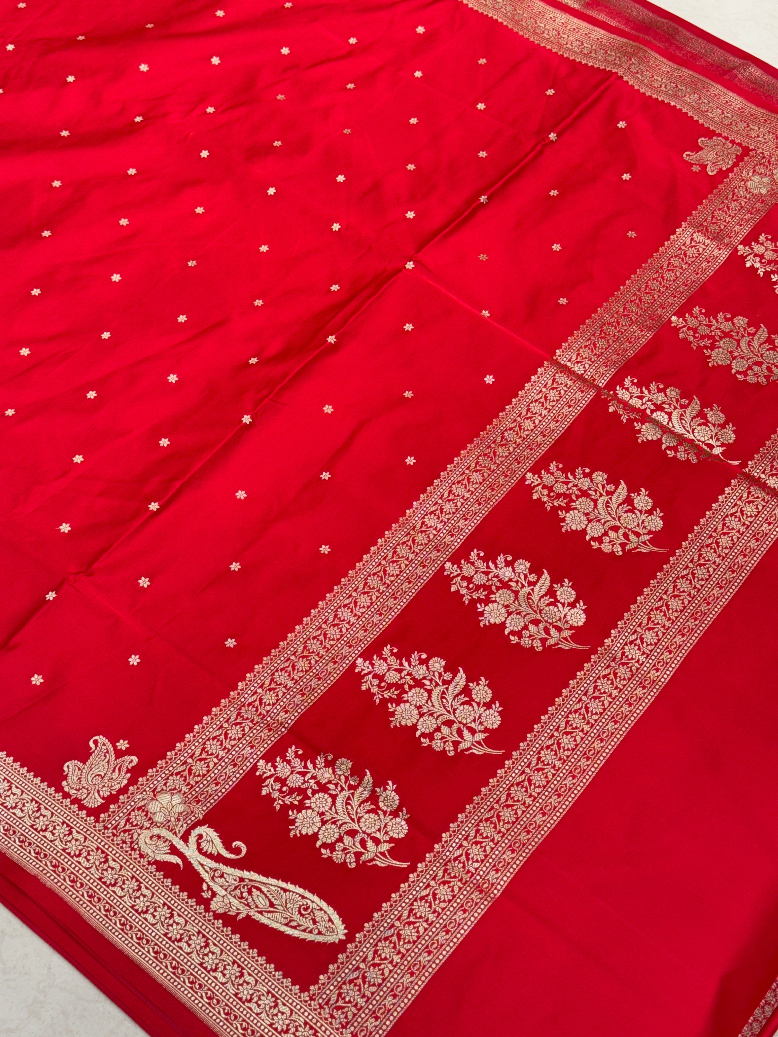 Red Banarasi Silk Star Butti Saree