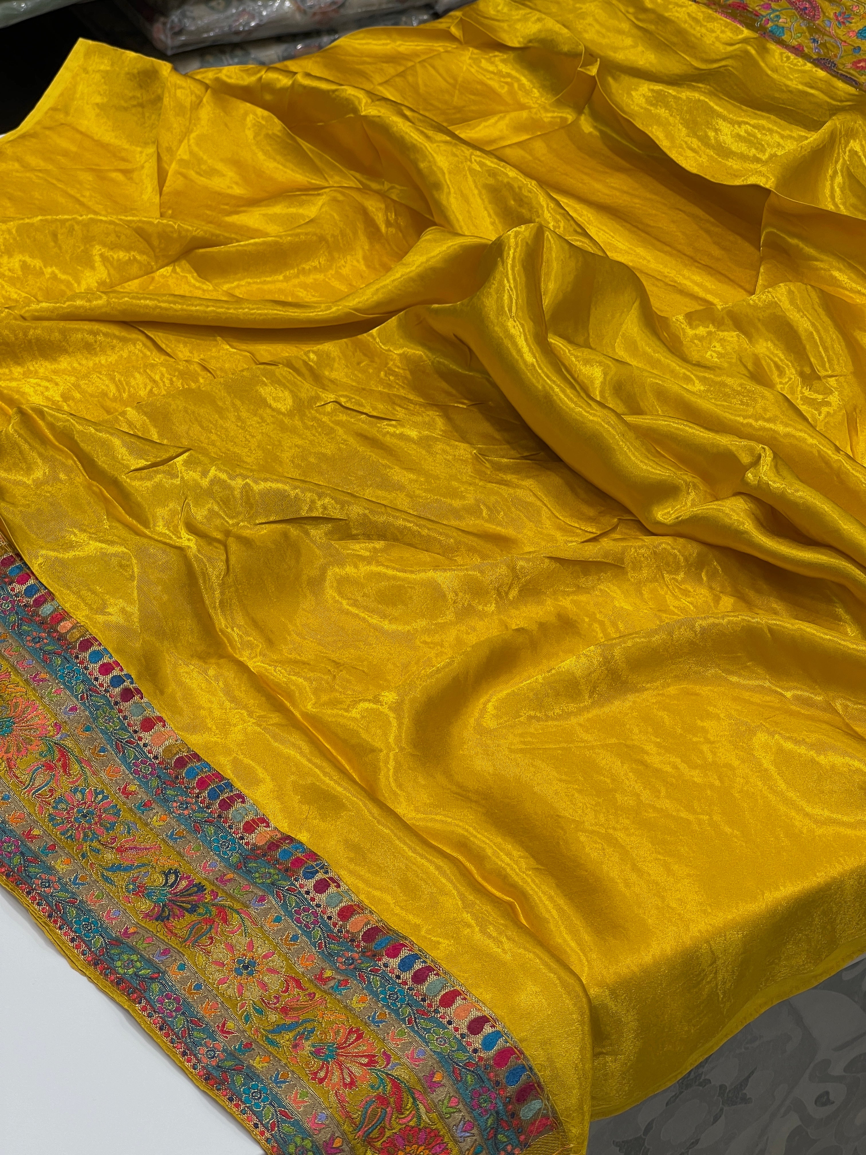 Ocher Yellow Modal Satin Pashmina Style Saree