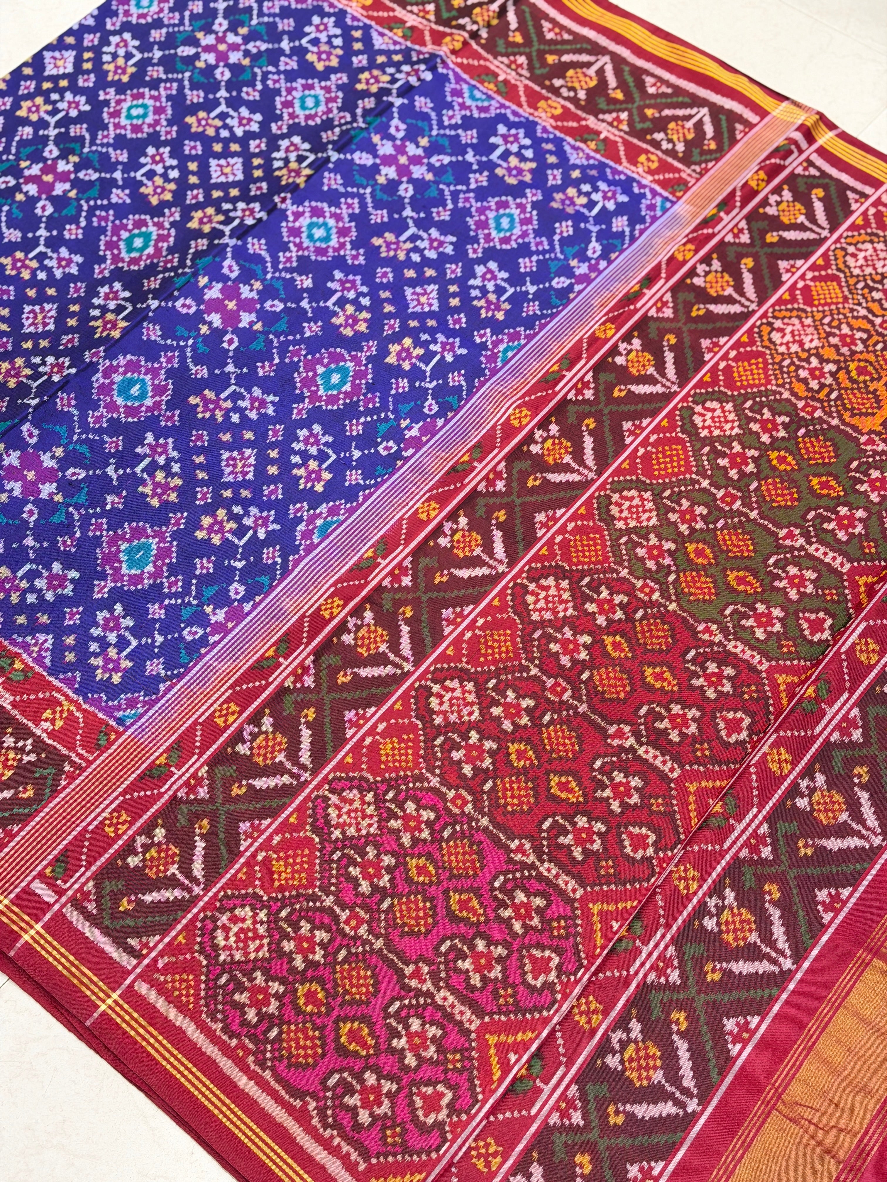 Violet Red Navratna Pure Silk Handloom Patan Patola