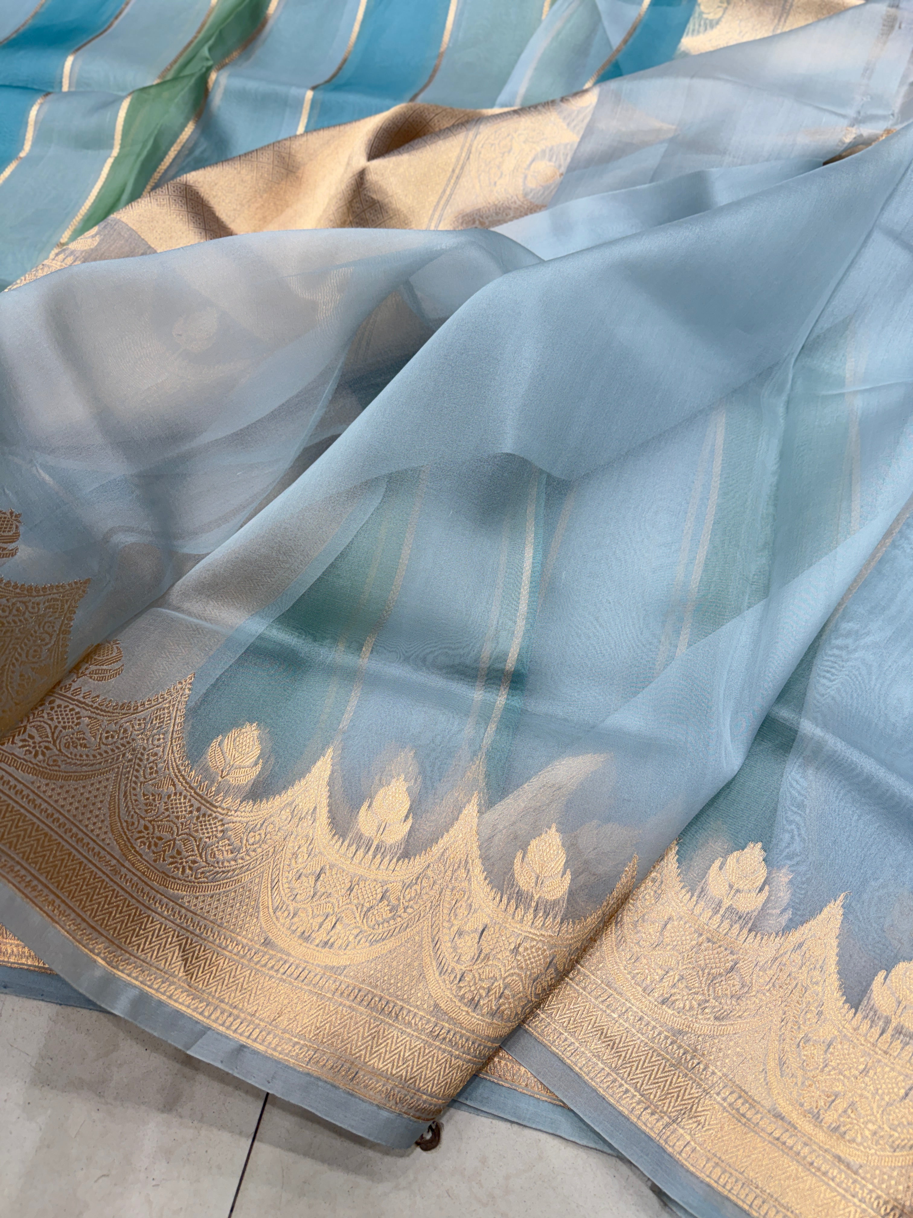 Contemporary Rangkat Brush Dye Handloom Kora Silk Saree