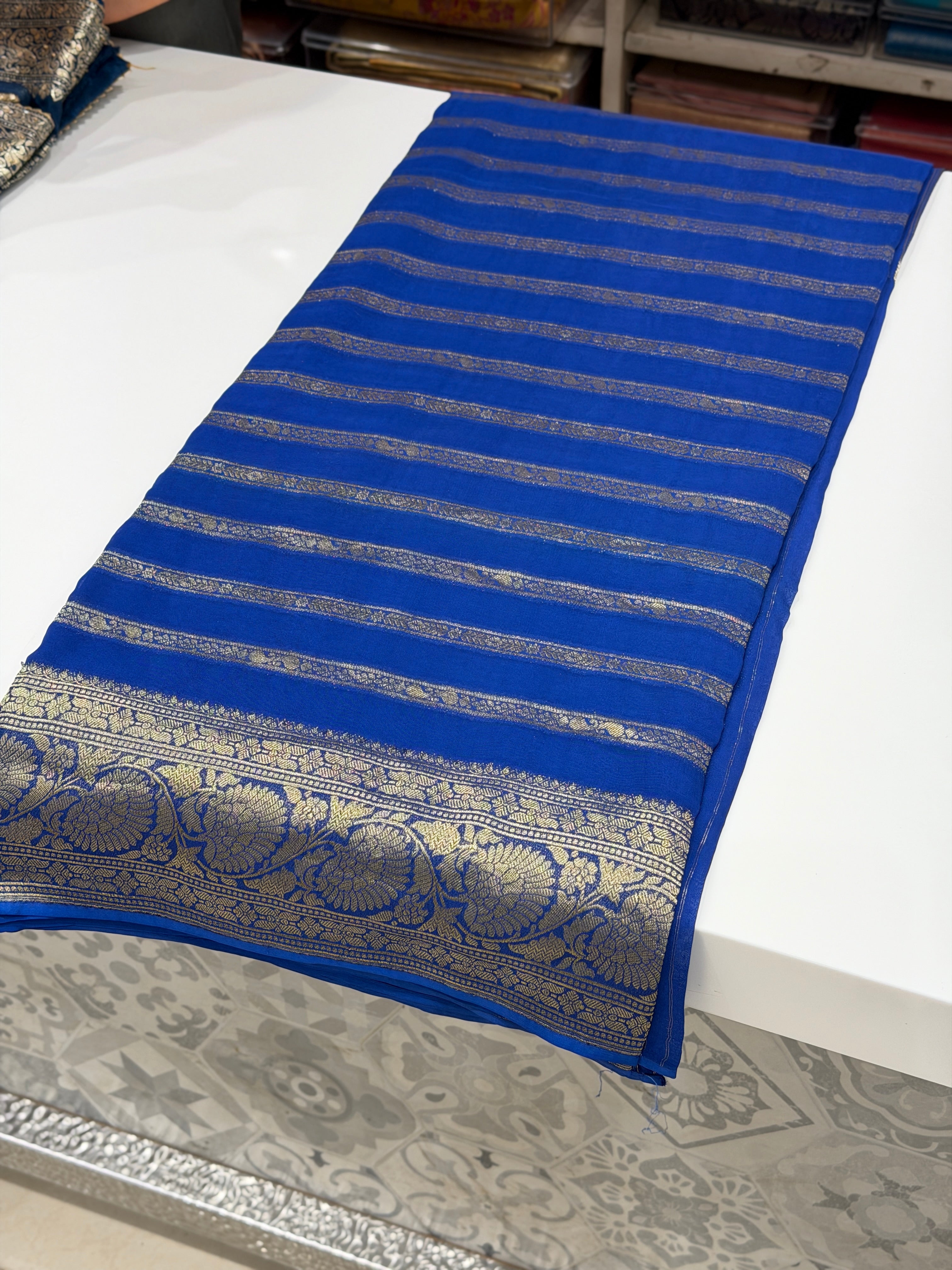 Royal Blue Contemporary Banarasi Khaddi Georgette Saree