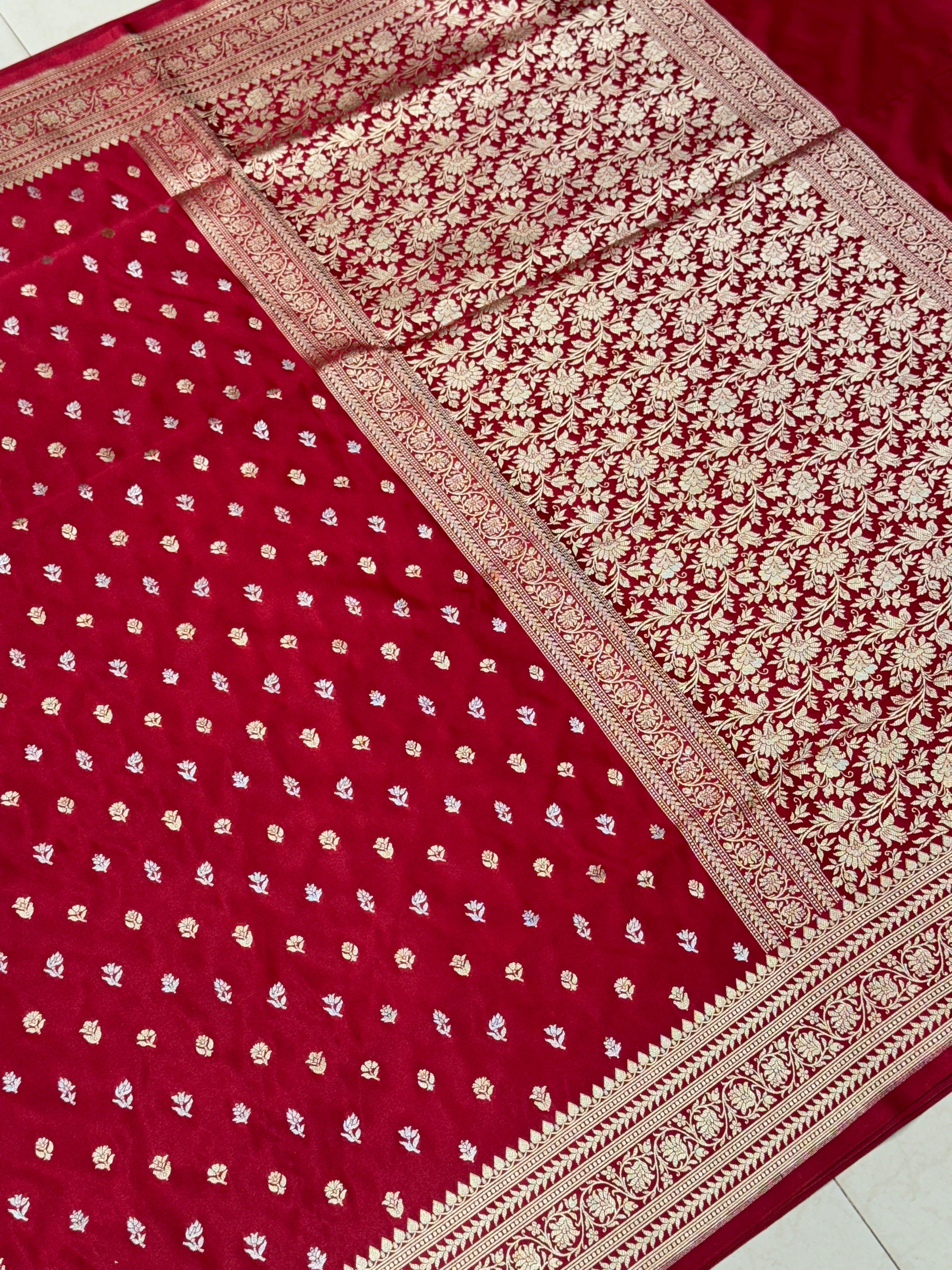 Maroon Sona Rupa Butti Banarasi Silk Saree