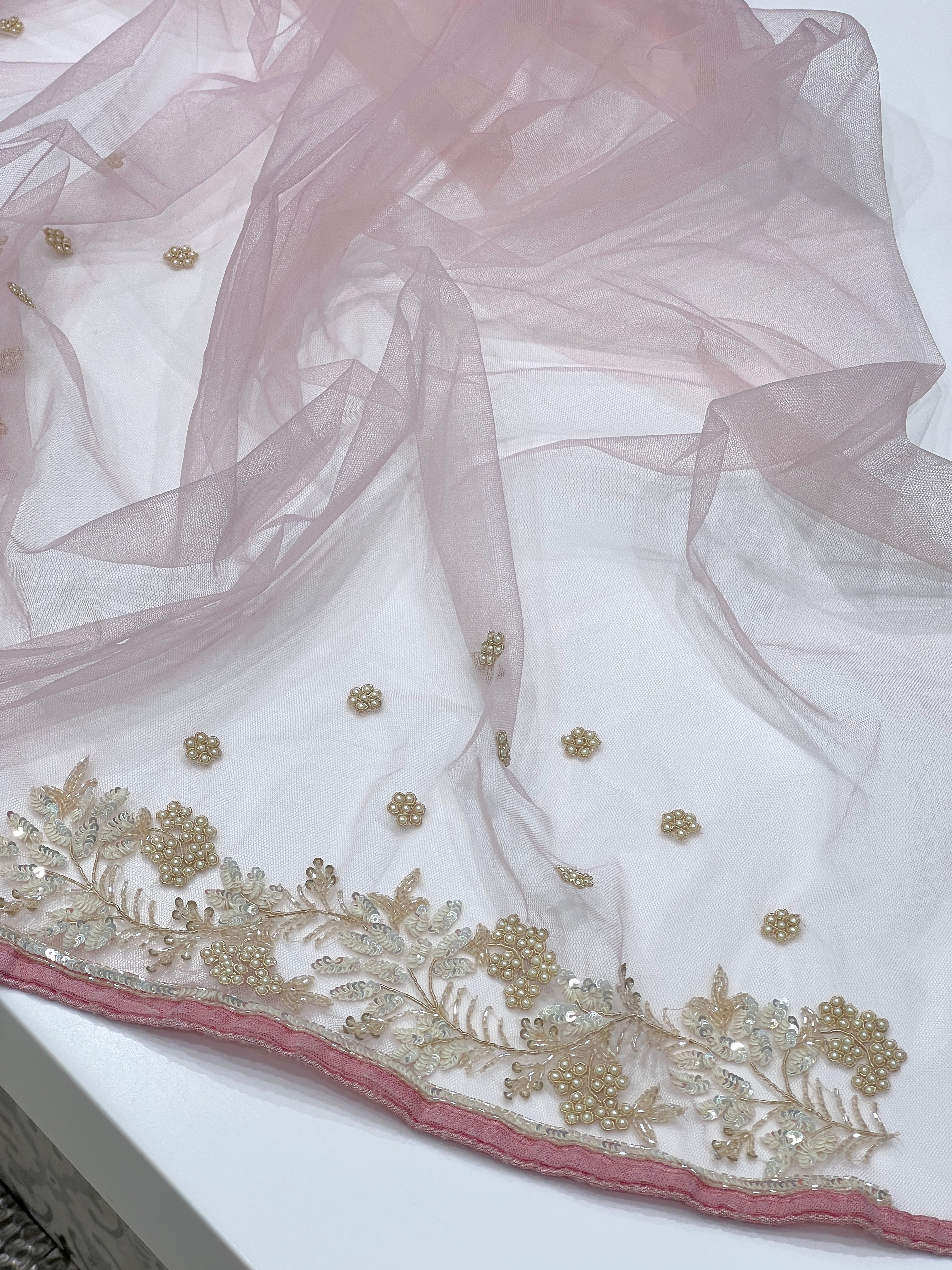 Pink Soft Net Floral Jaal Hand Embroidery Saree