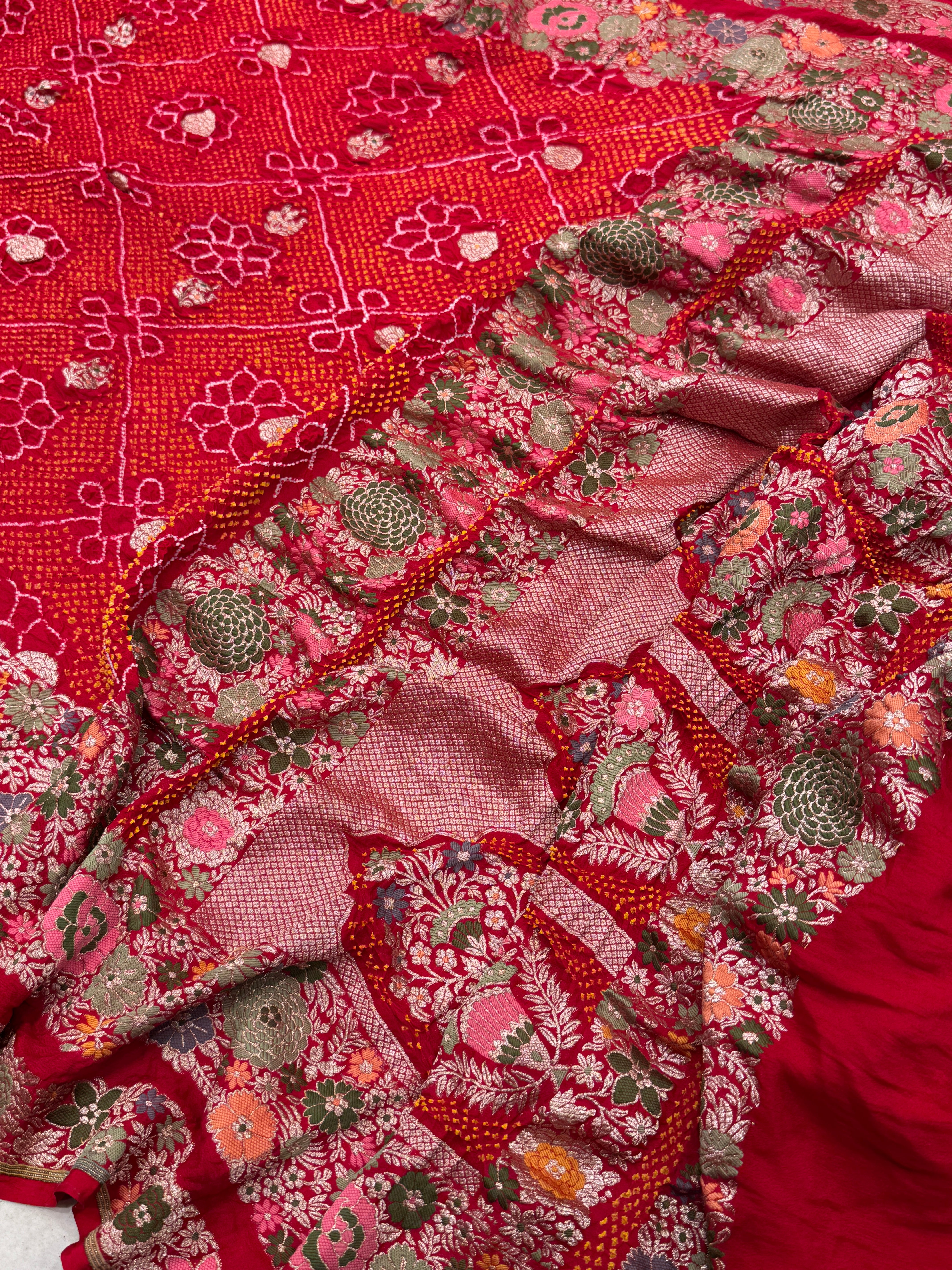 Red Meenakari Handloom Bandhej Bandhini Saree