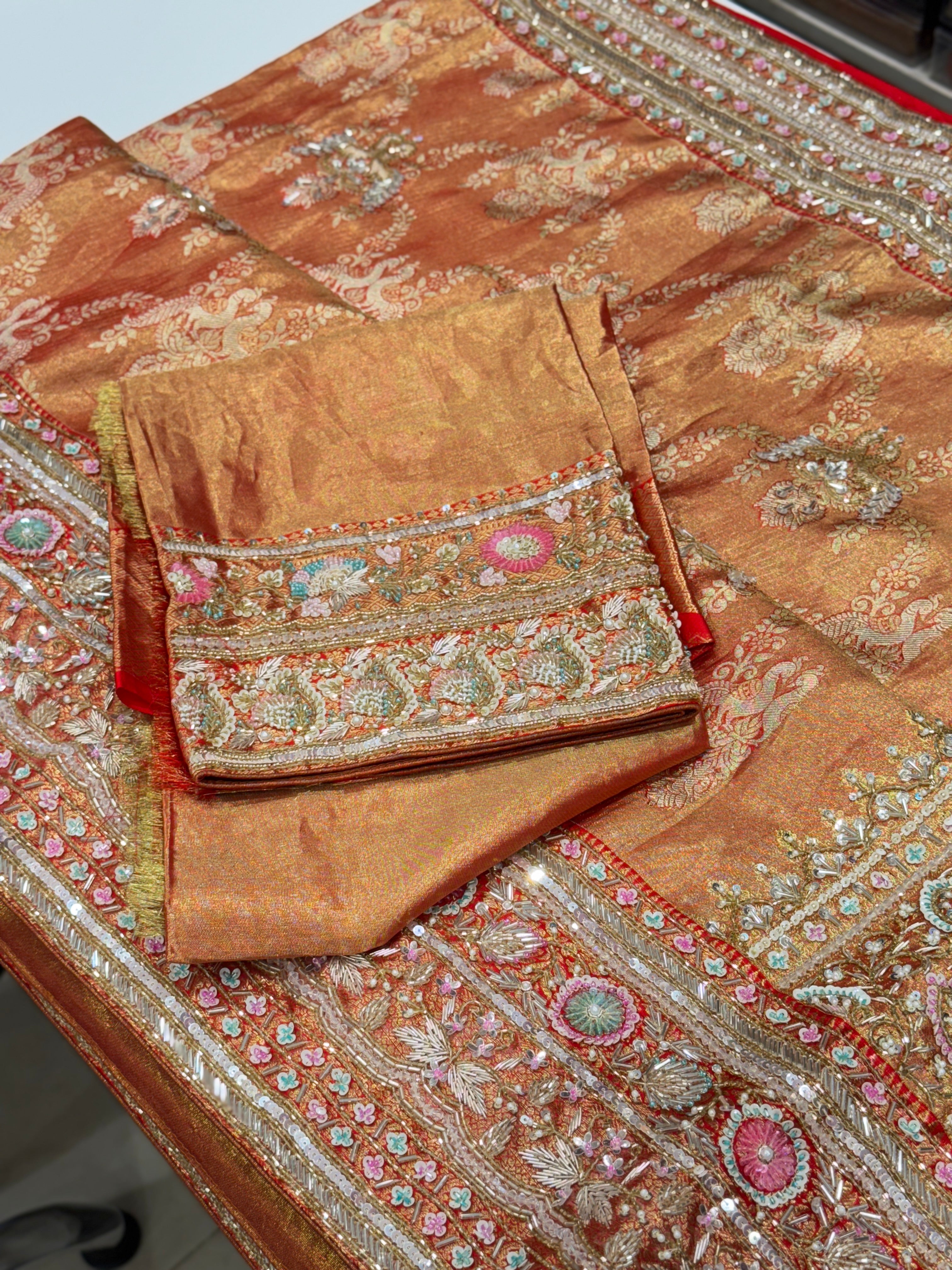 Red Kanjivaram Peacocks Hand Embroidery Saree