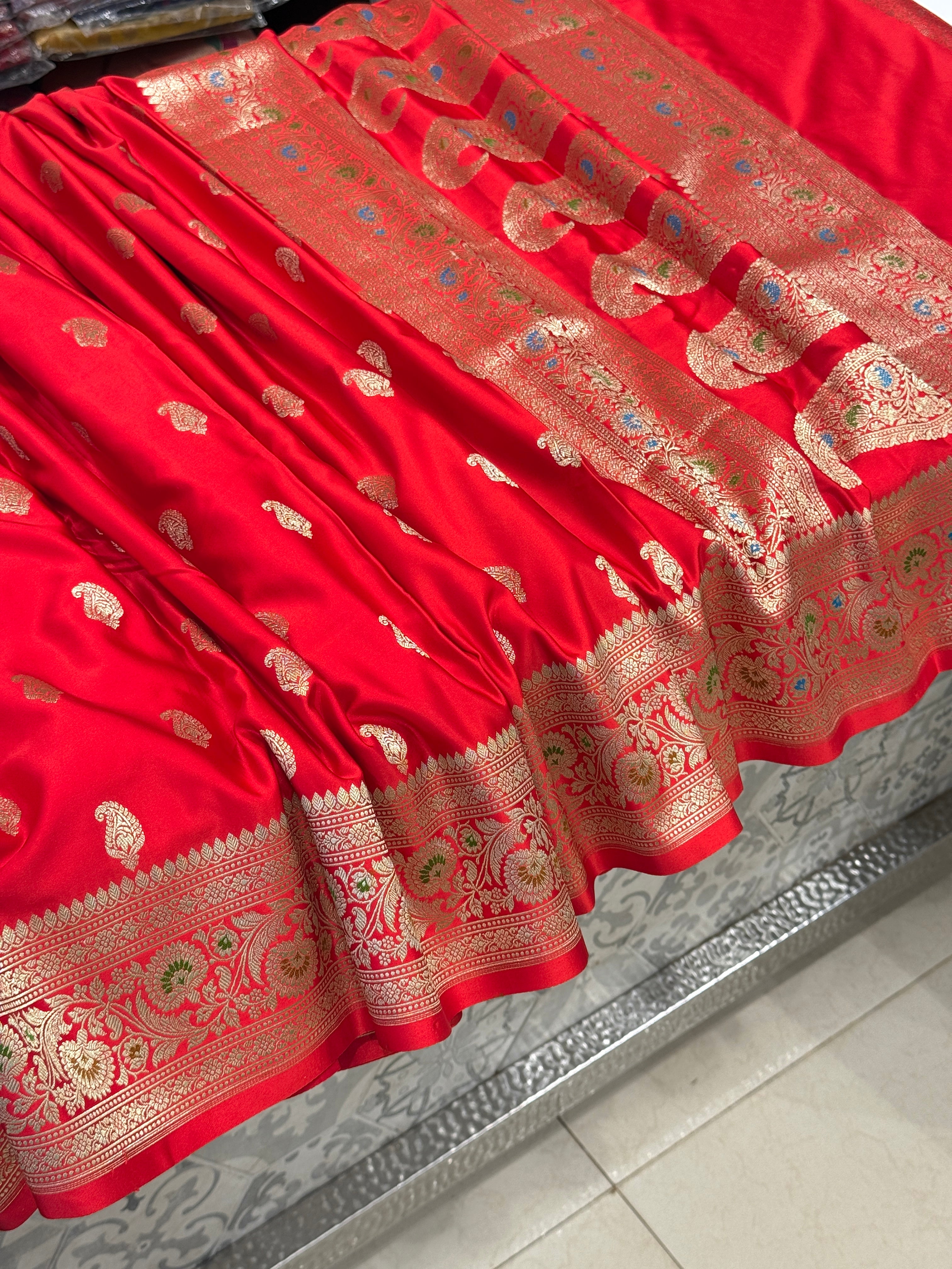 Red Banarasi Meena Border Butti Saree