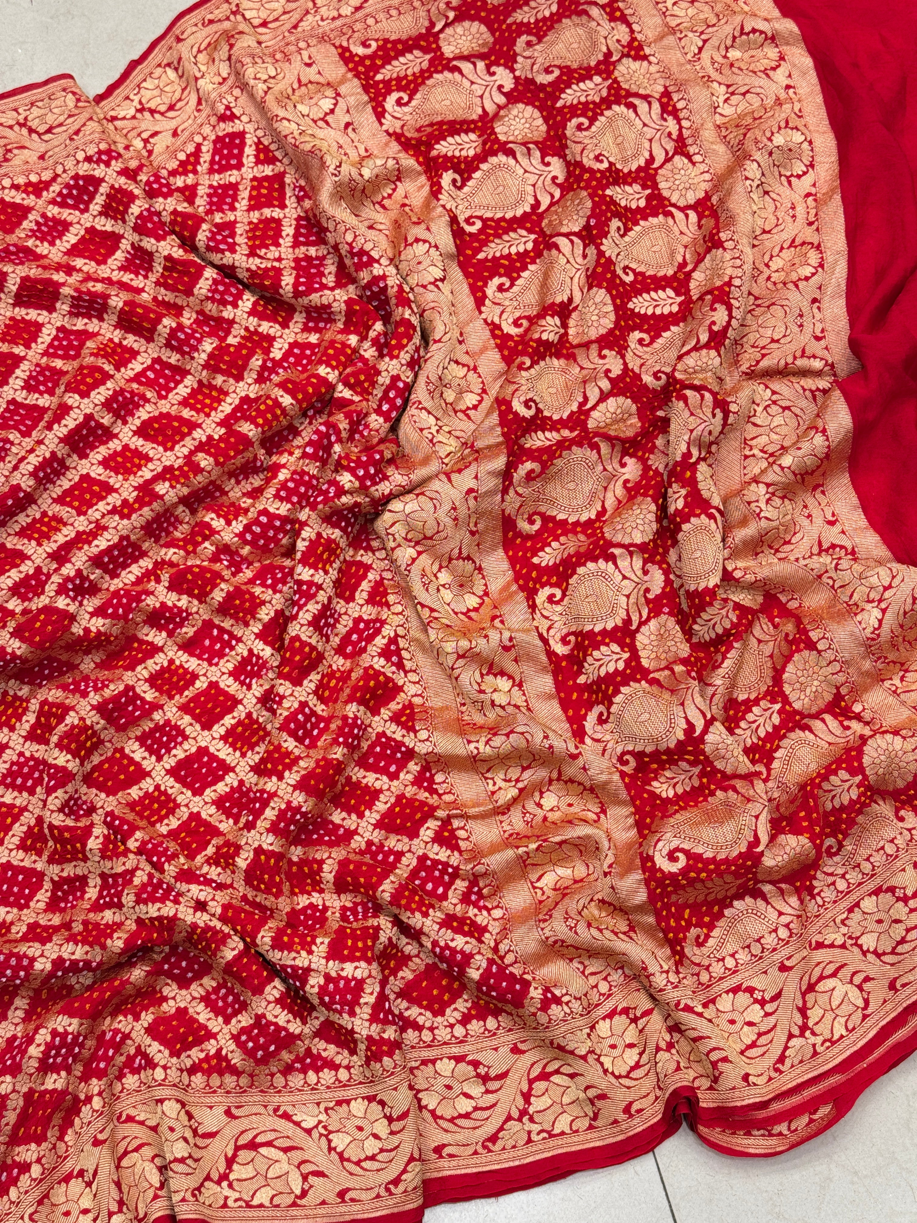 Red Bandhej Bandhini Saree