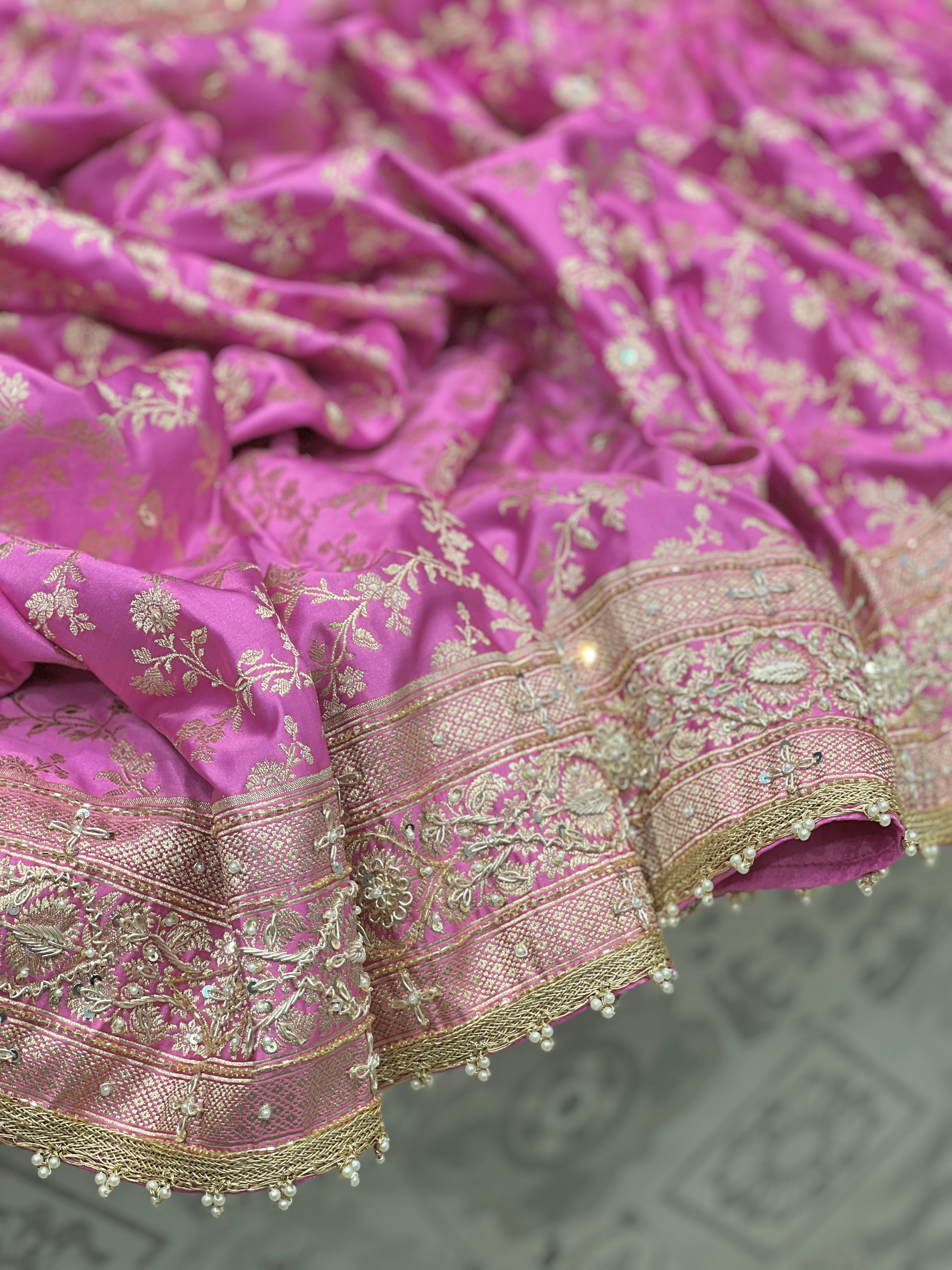 Pink Banarasi Silk Jaal Hand Embroidery