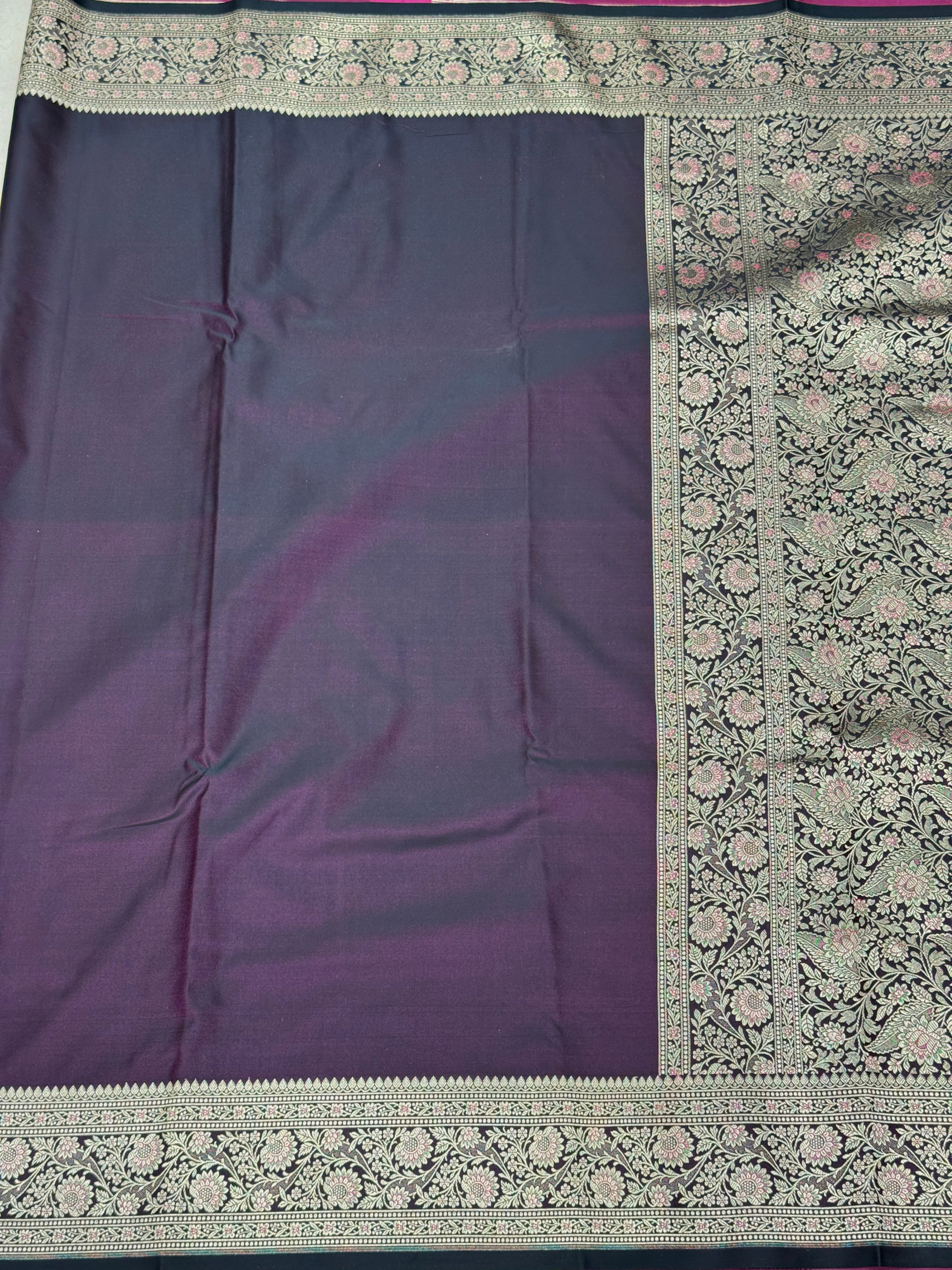 Purple Dhup Chav Banarasi Plain Upside Down Border Saree
