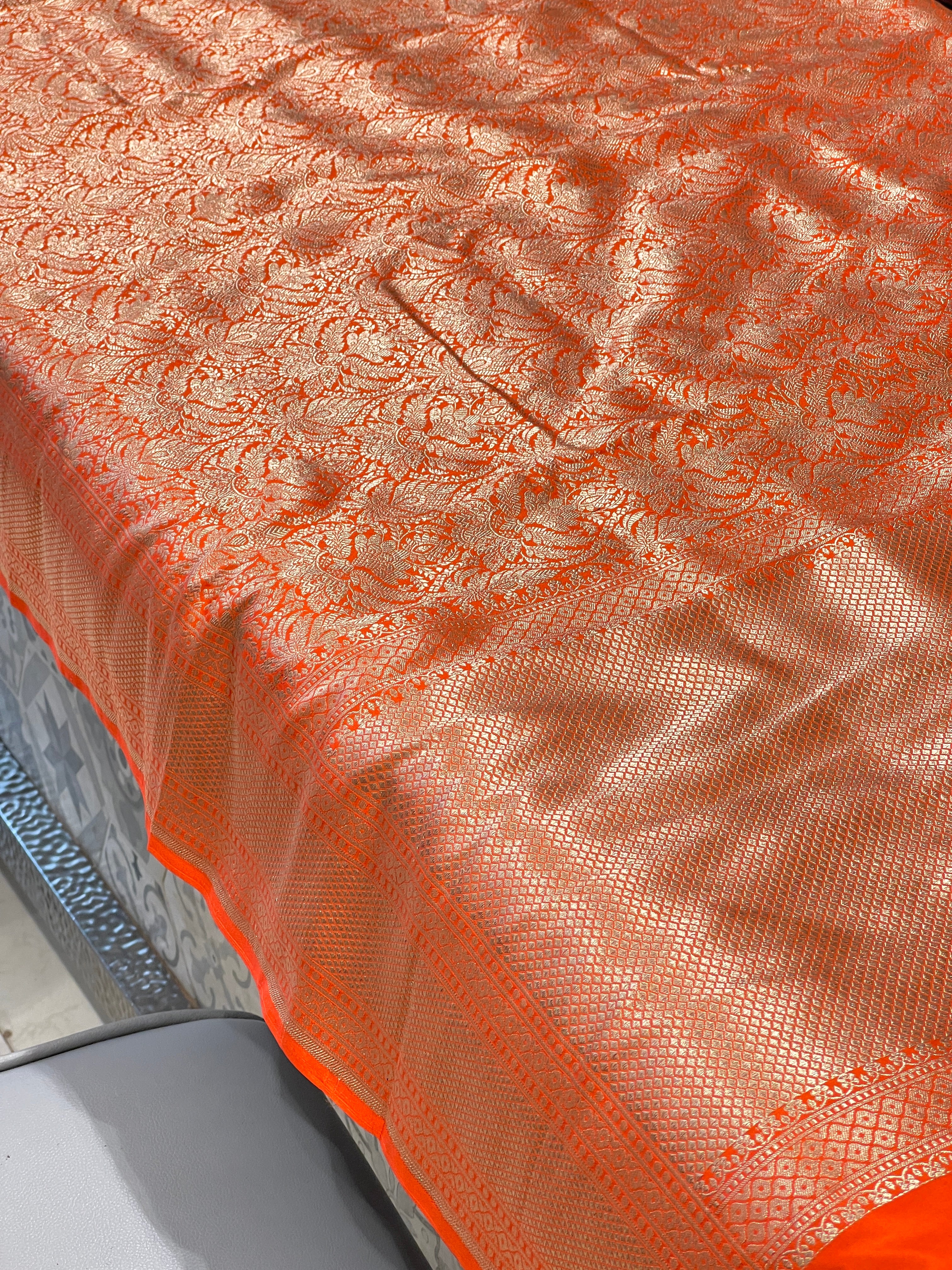 Orange Brocade Katan Silk Saree