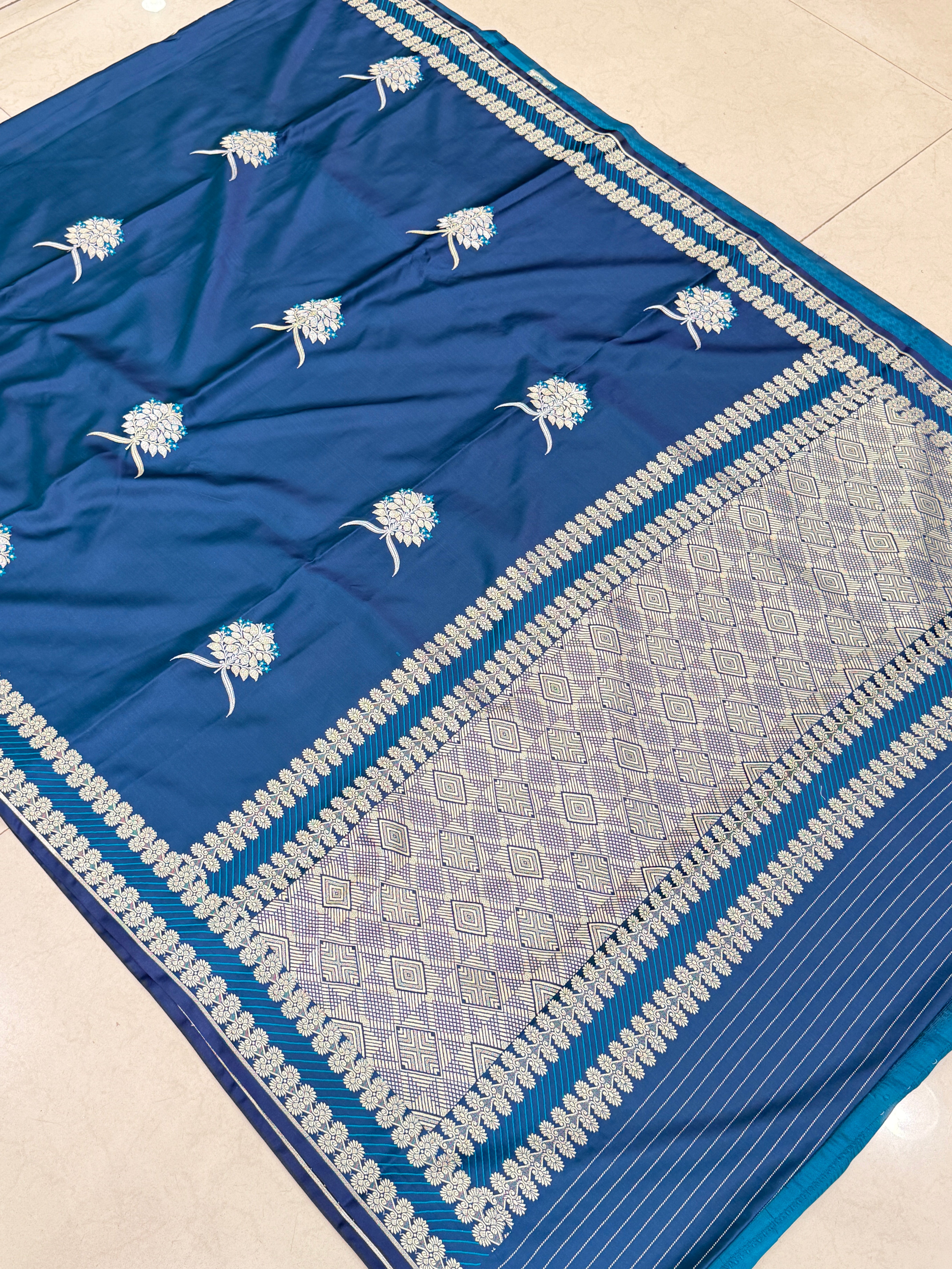 Blue Banarasi Big Sliver Butta Saree