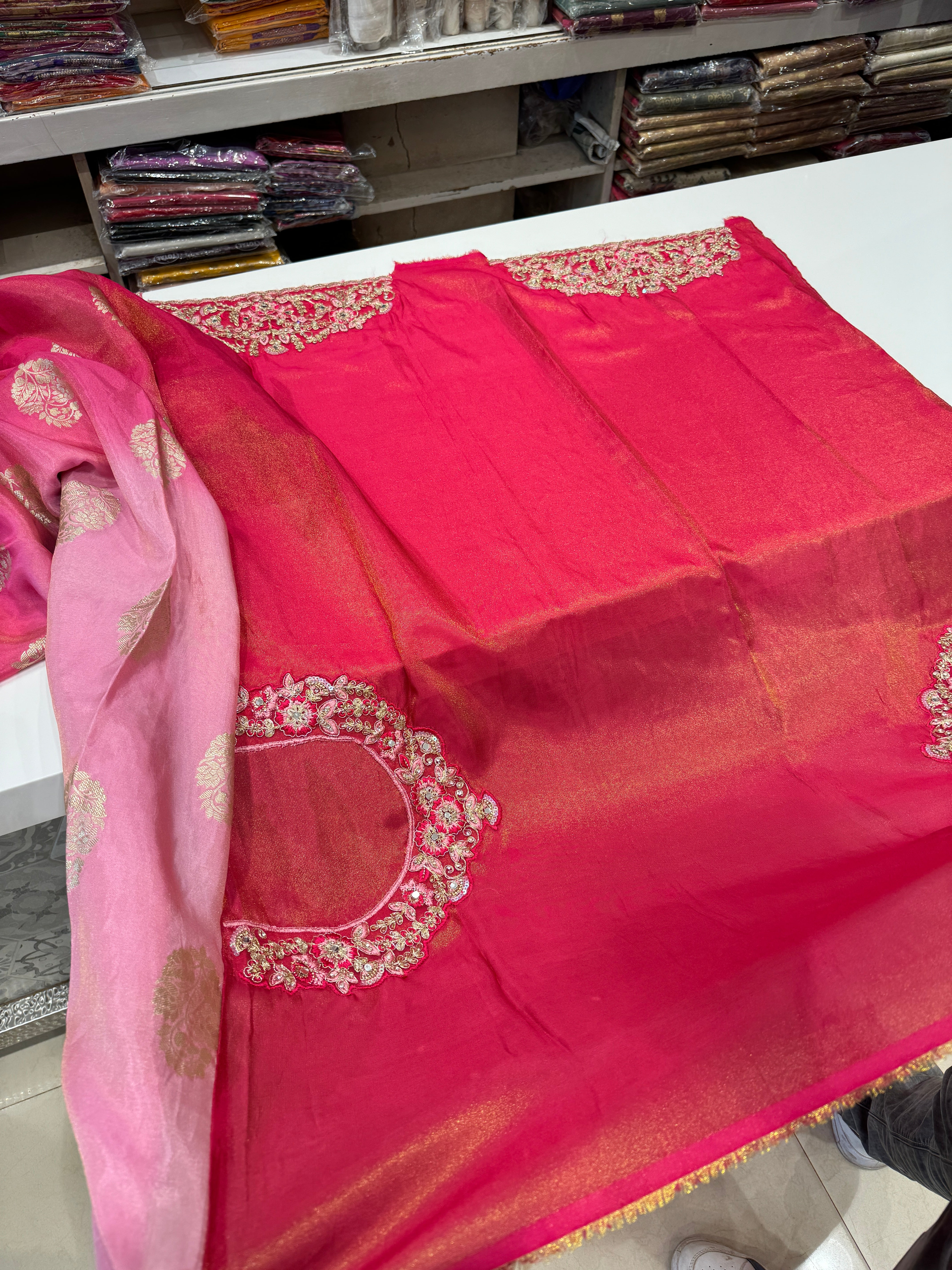 Shaded Crepe Tissue Embroidery Saree