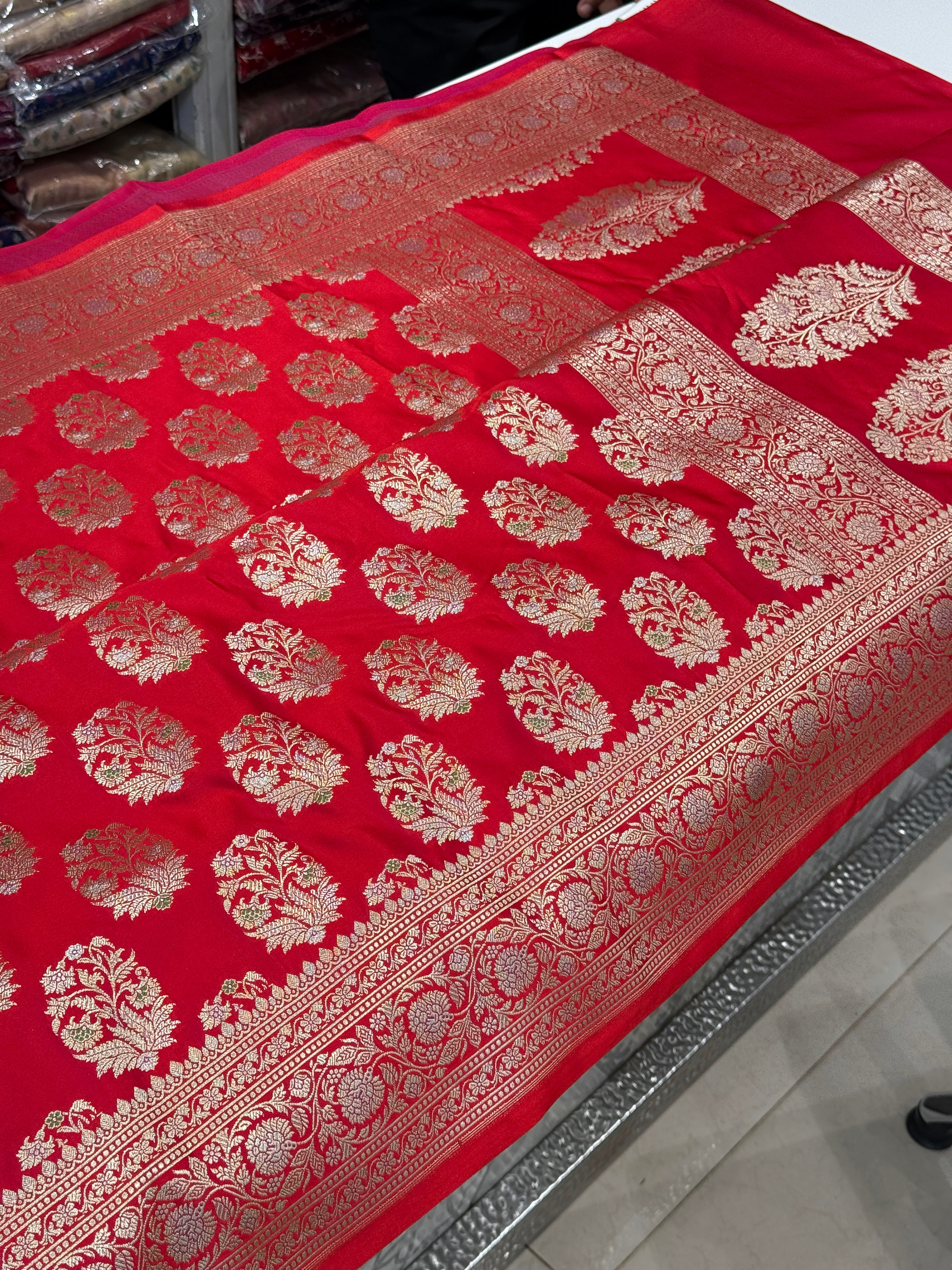 Red Meenakari Butta Banarasi Silk Saree