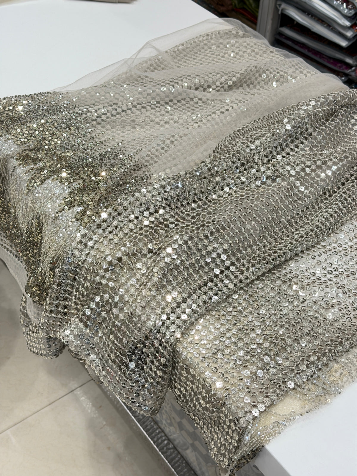 Silver Cutwork Half Half Hand Embroidery Concept Saree