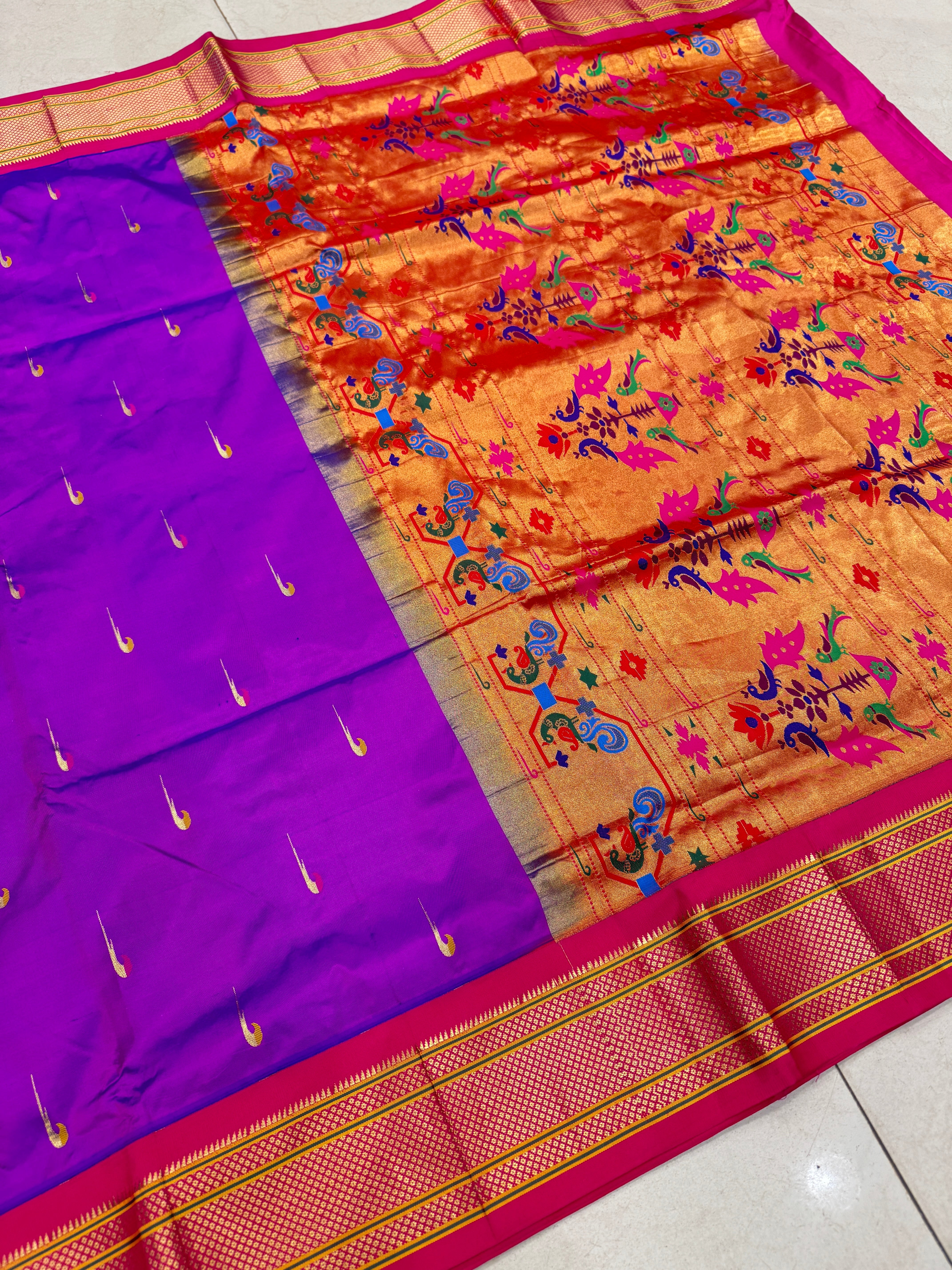 Violet Muniya Butti Pure Silk Paithani Saree