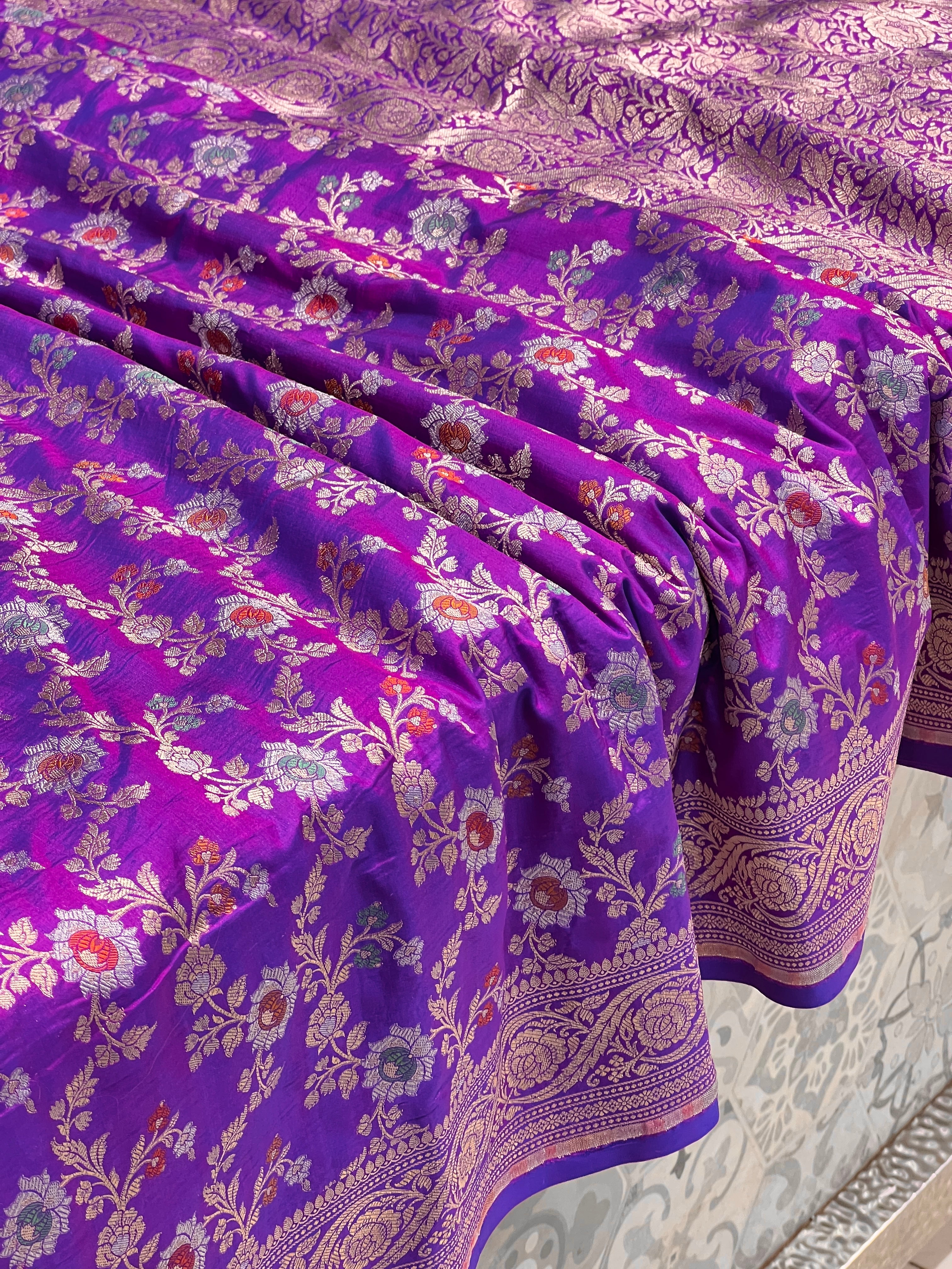 Purple Katan Silk Meenakari Jaal Saree