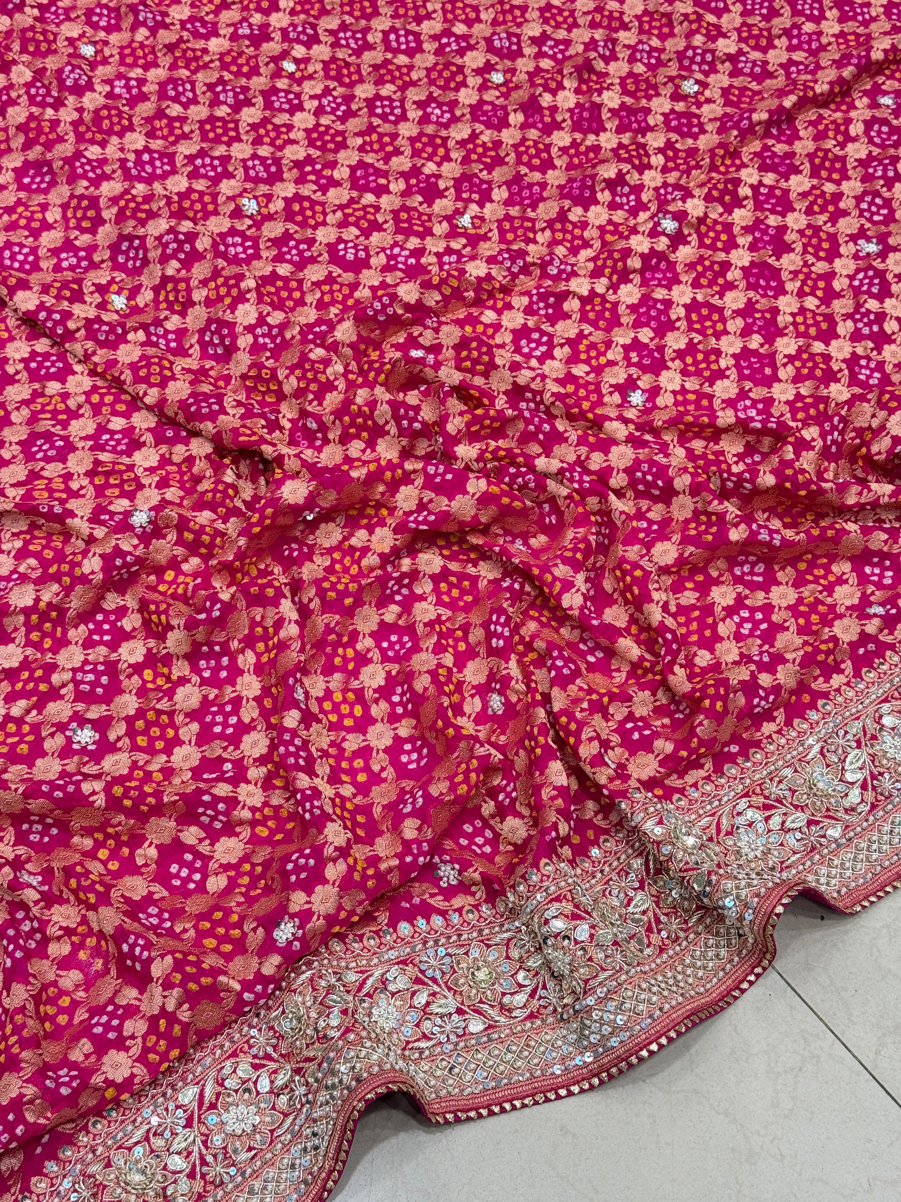 Rani Hand Embroidery Zardosi Bandhej Dupatta