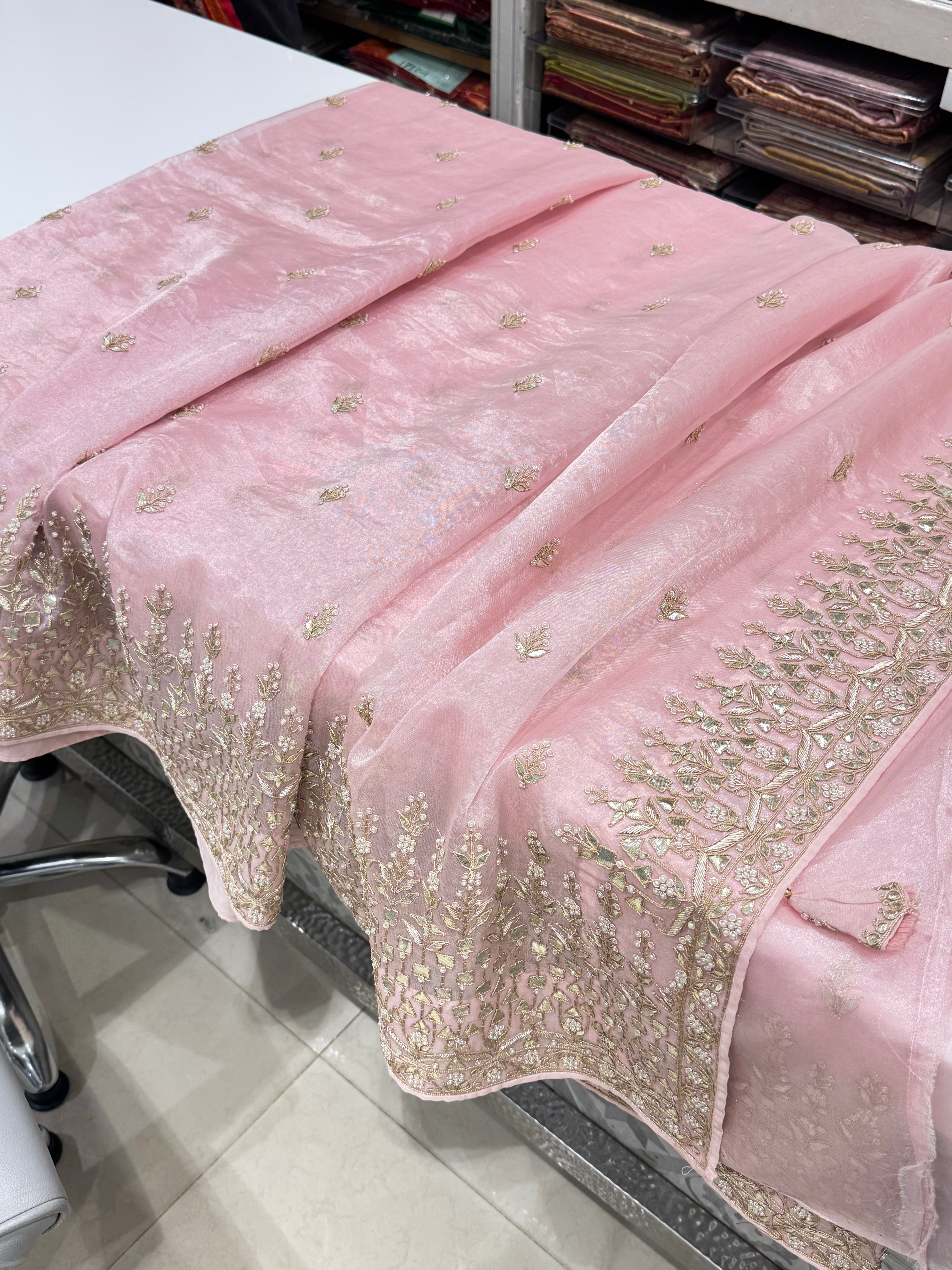Pink Tissue Handloom Gotapatti Saree