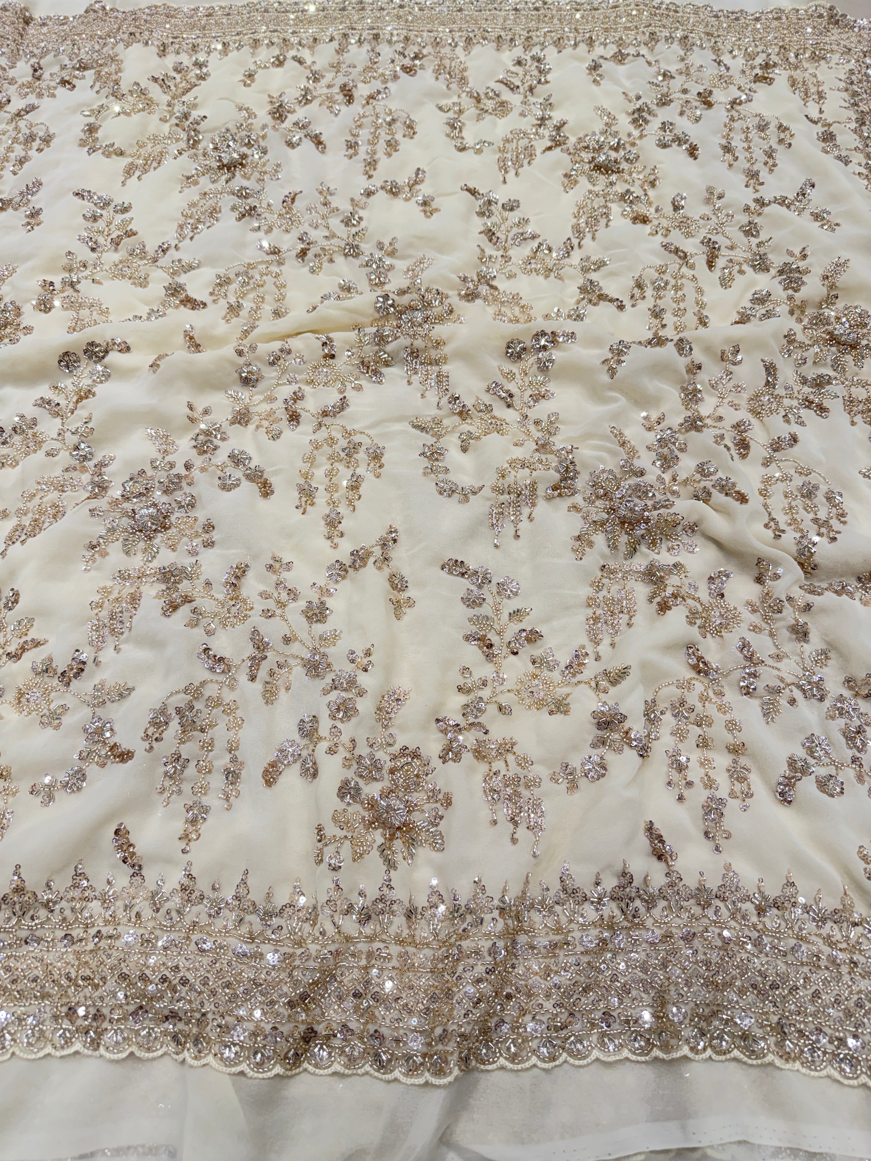 Moti White Manish Malhotra Inspired Georgette Moti Sequin Jaal Saree