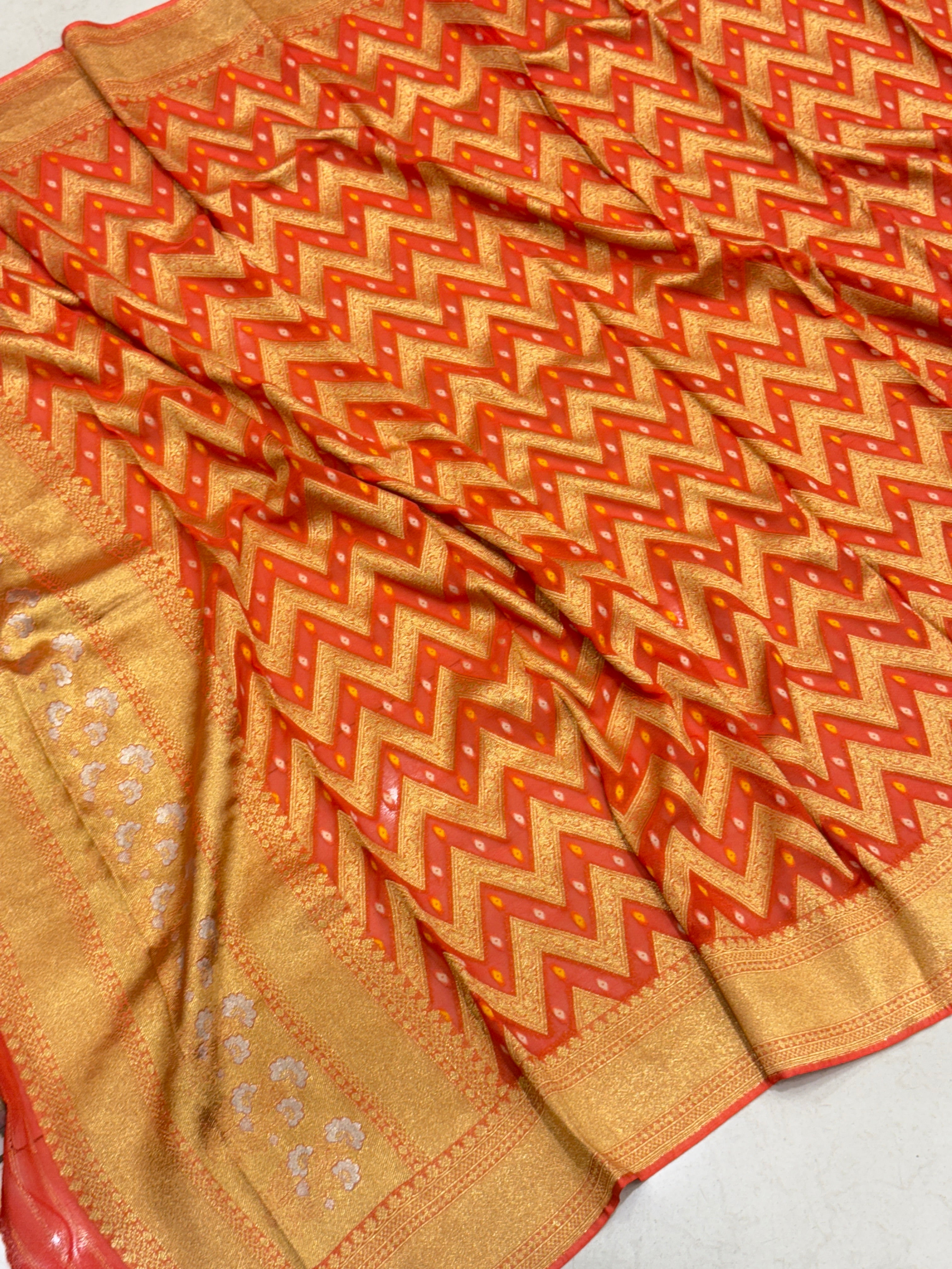 Orange Georgette Woven Bandhej Dupatta