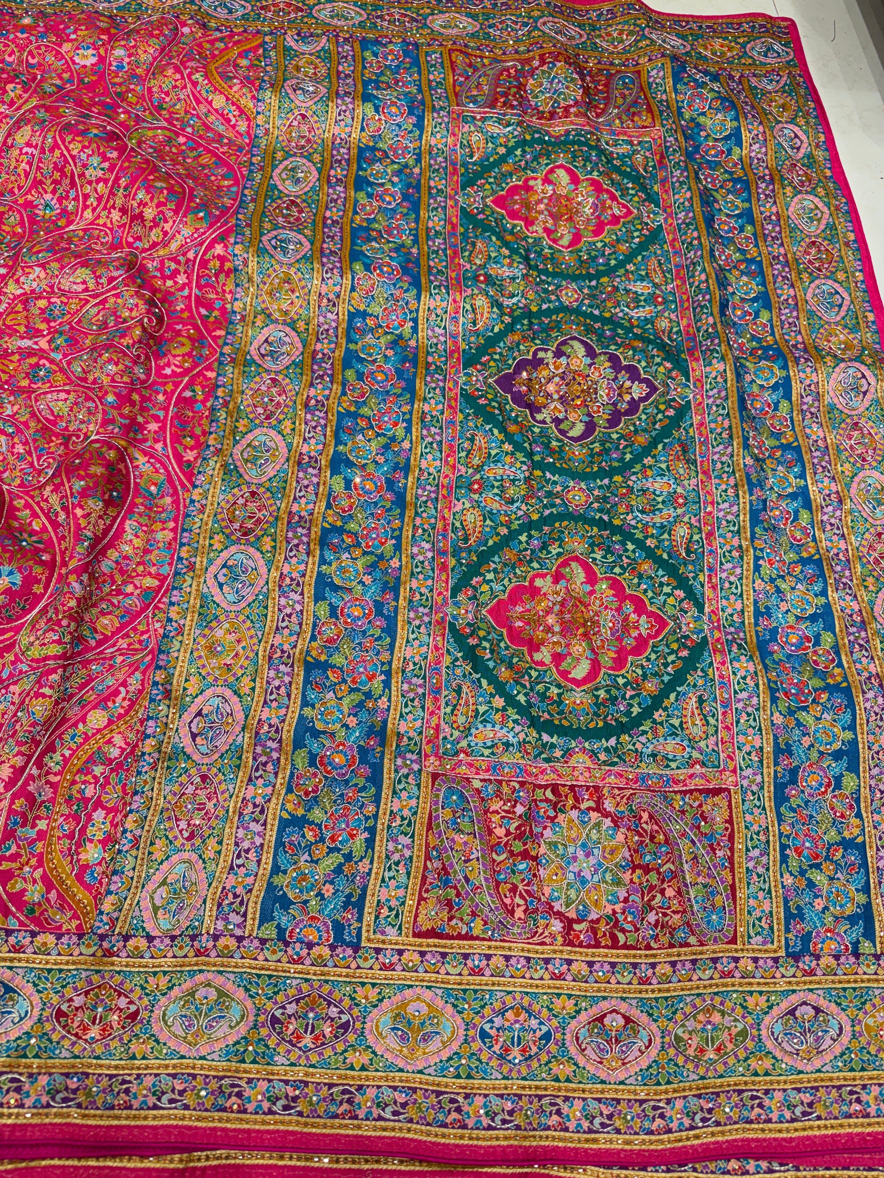 Rani Pashmina Inspired  Weaved Munga Hand Embroidery Saree