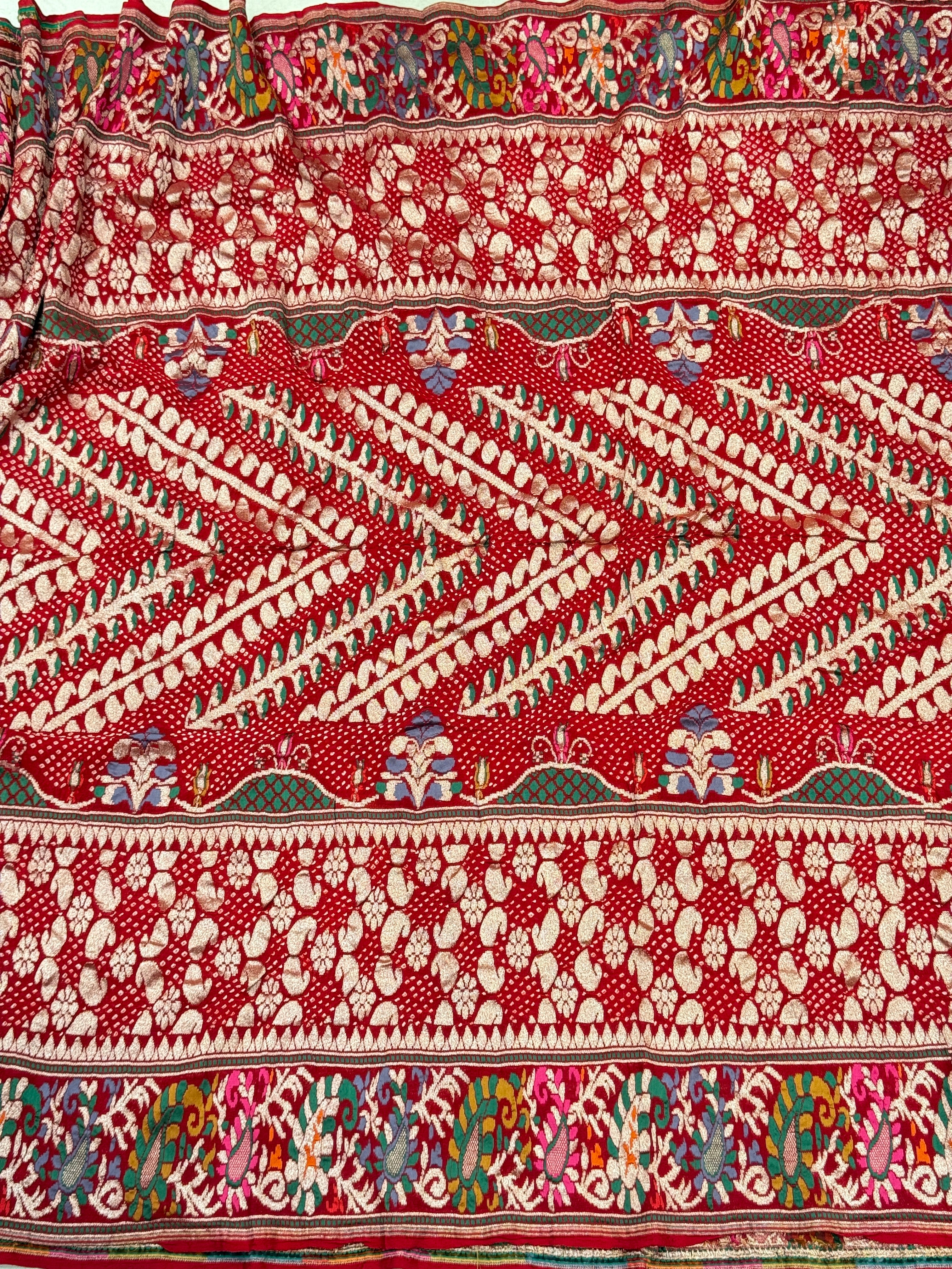 Red Meenakari Rai Bandhej Georgette Bandhini Saree