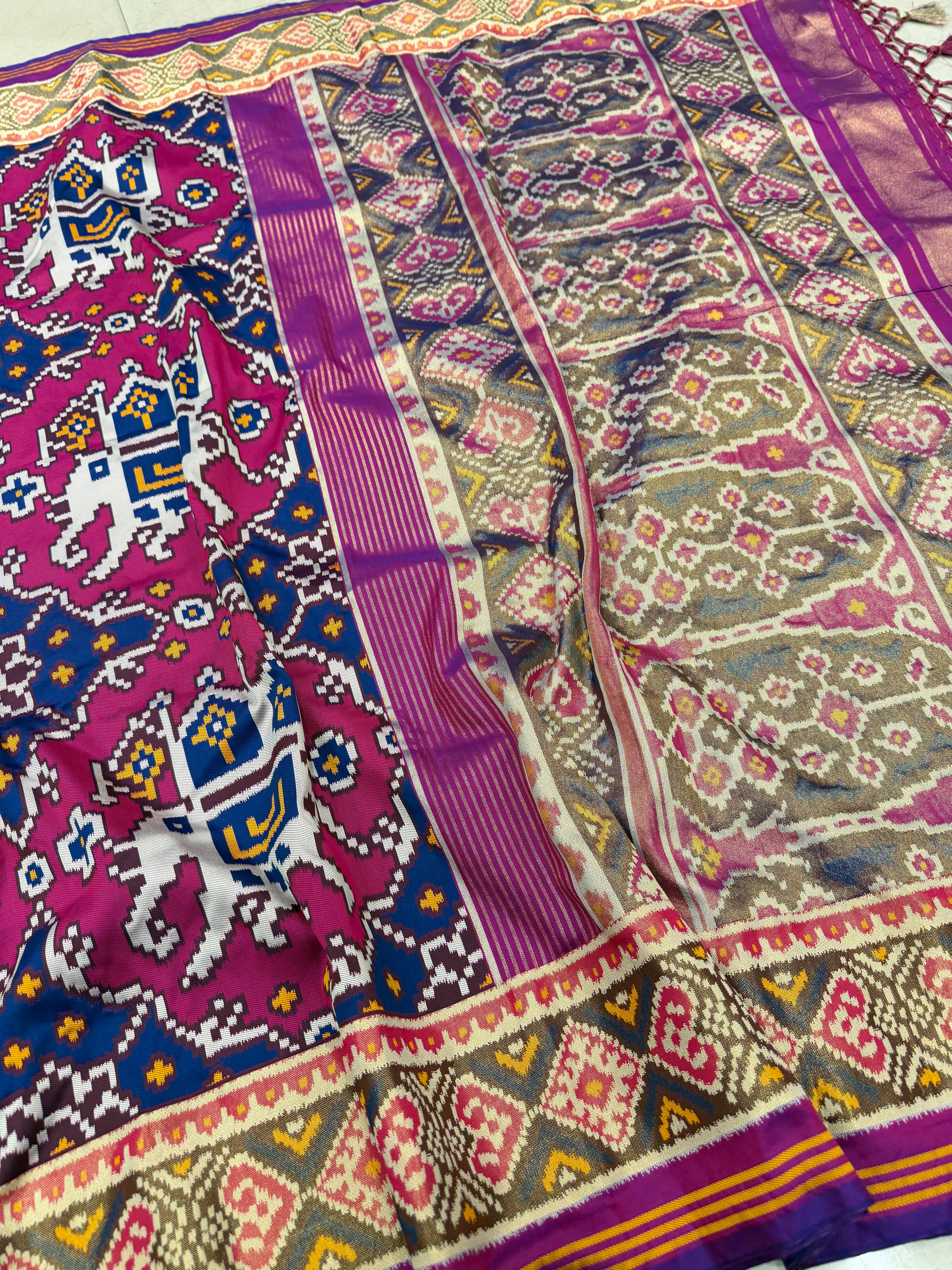 Rani Blue Chabdi Elephant Semi Silk Weaved Patan Patola Saree