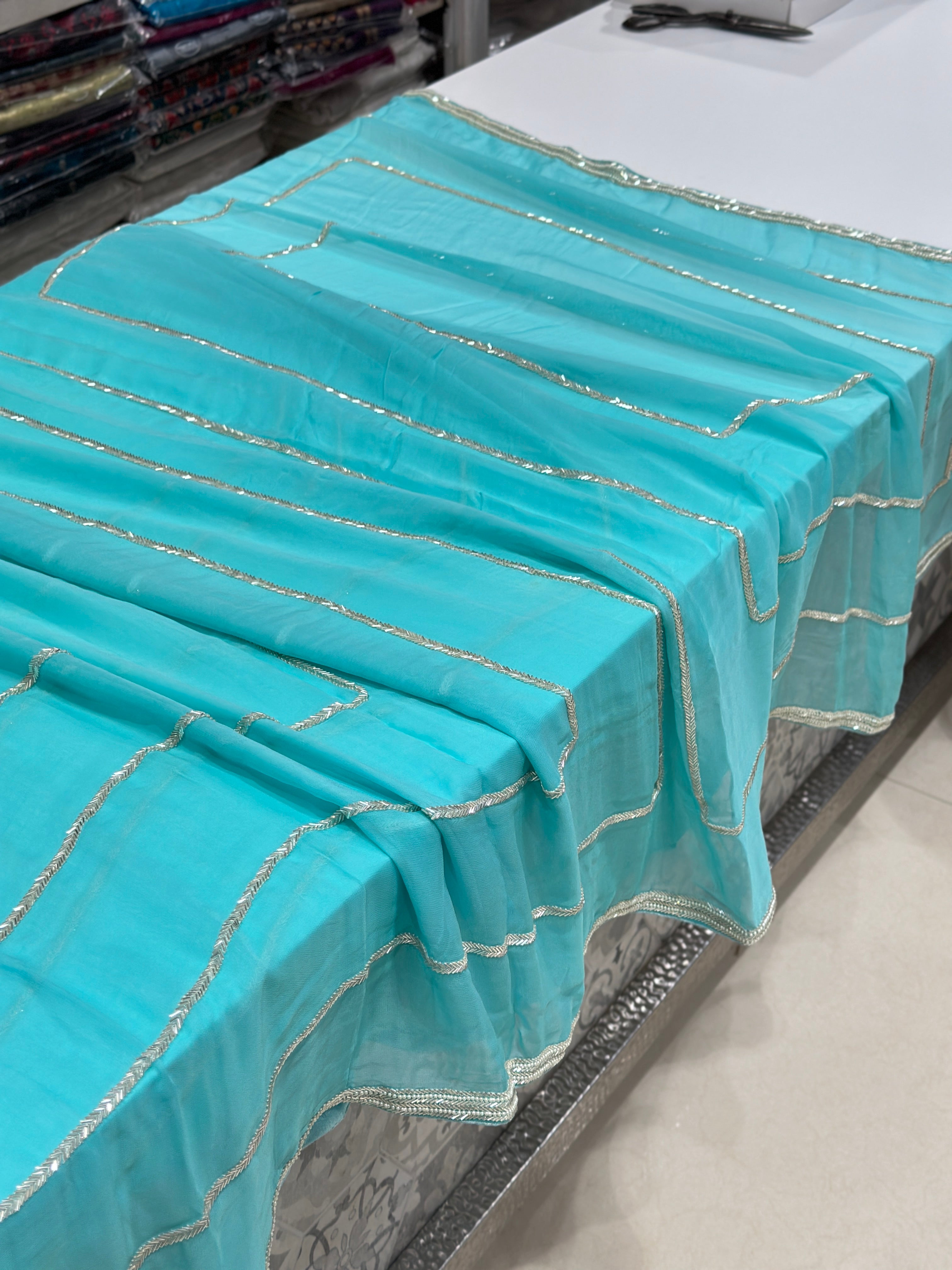 Sea Green Georgette Hand Embroidery Saree