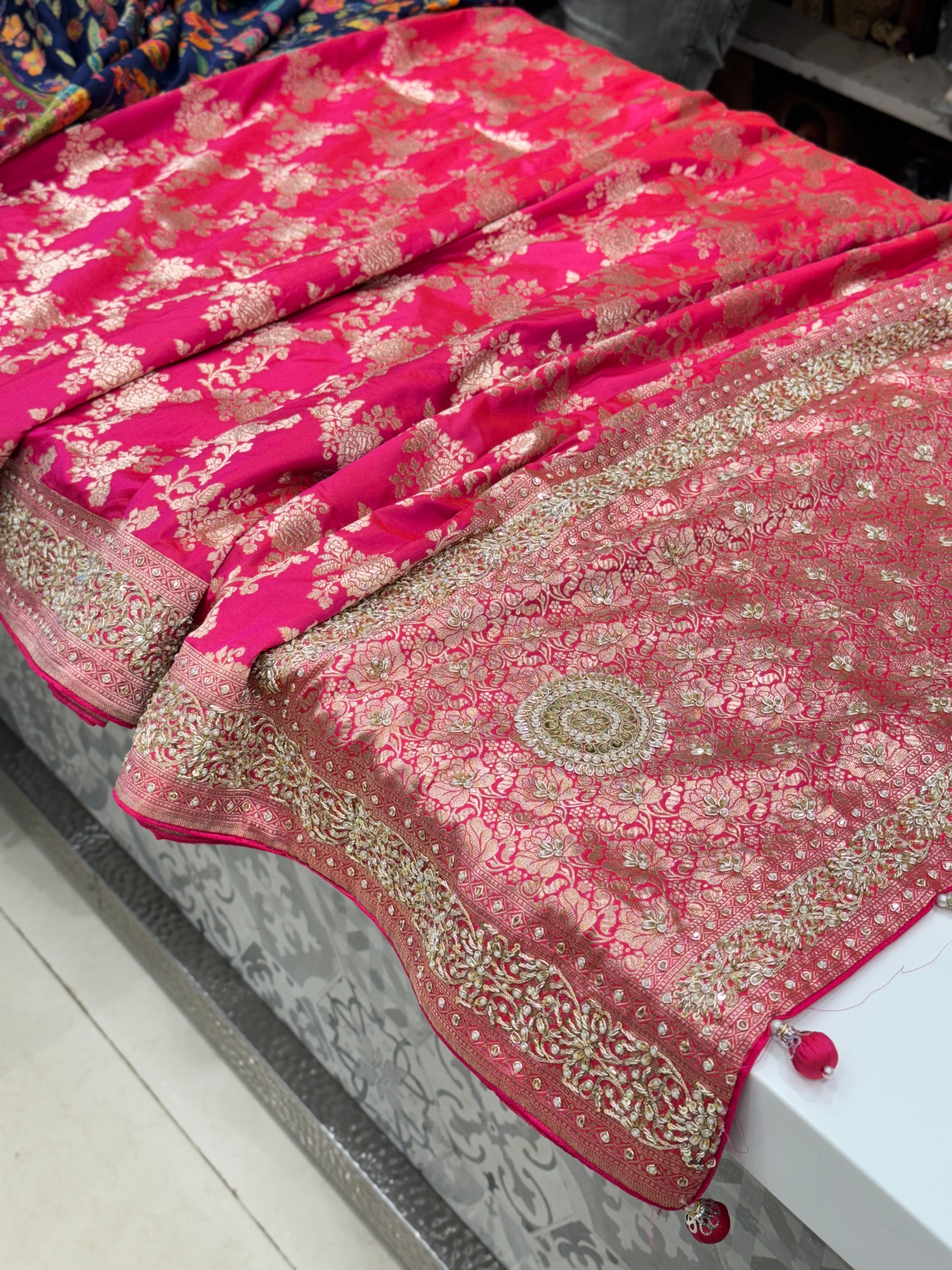 Rani Katan Silk Zardosi Embroidery Saree