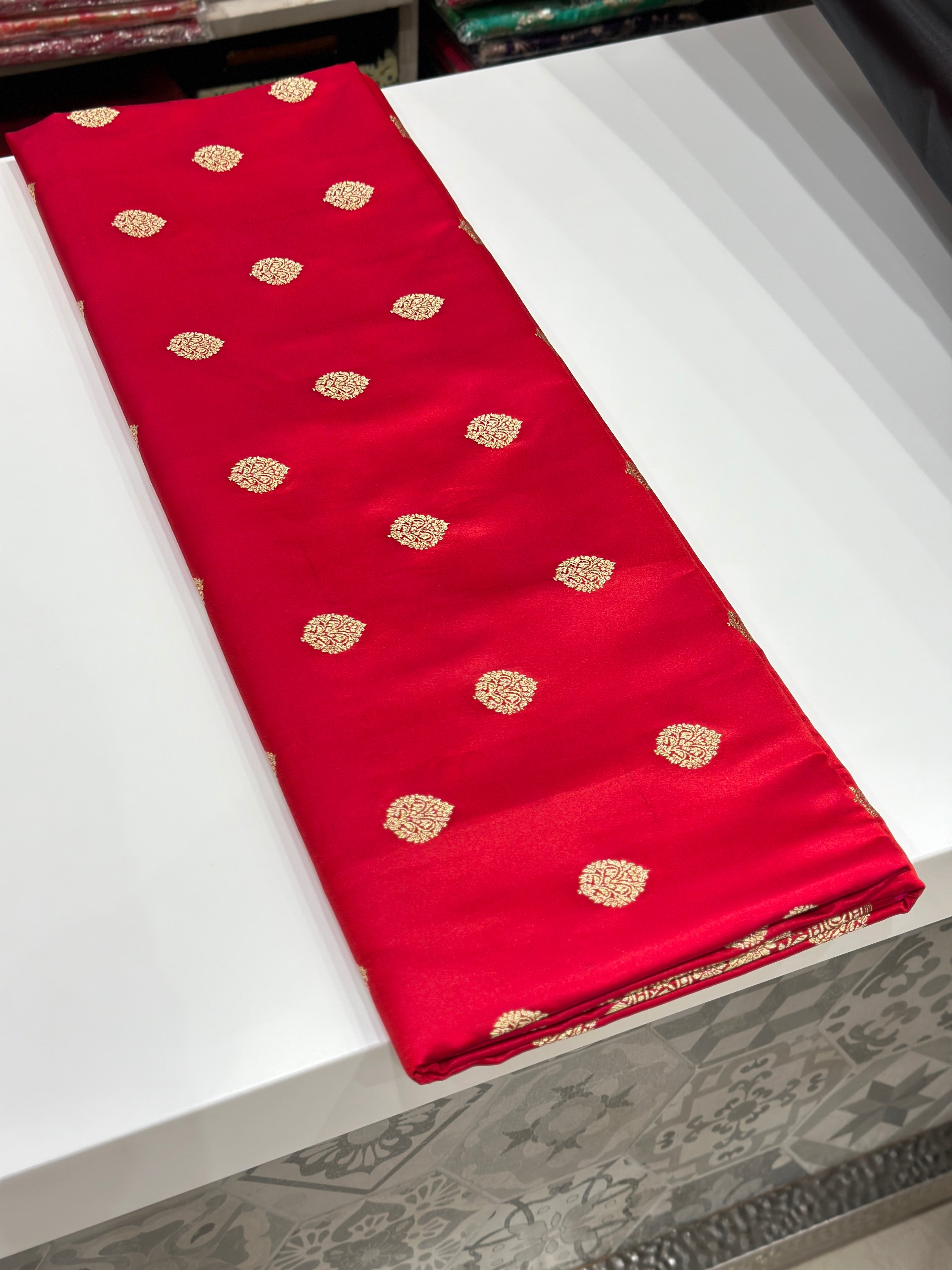 Red Banarasi Meenakari Mushru Silk Saree