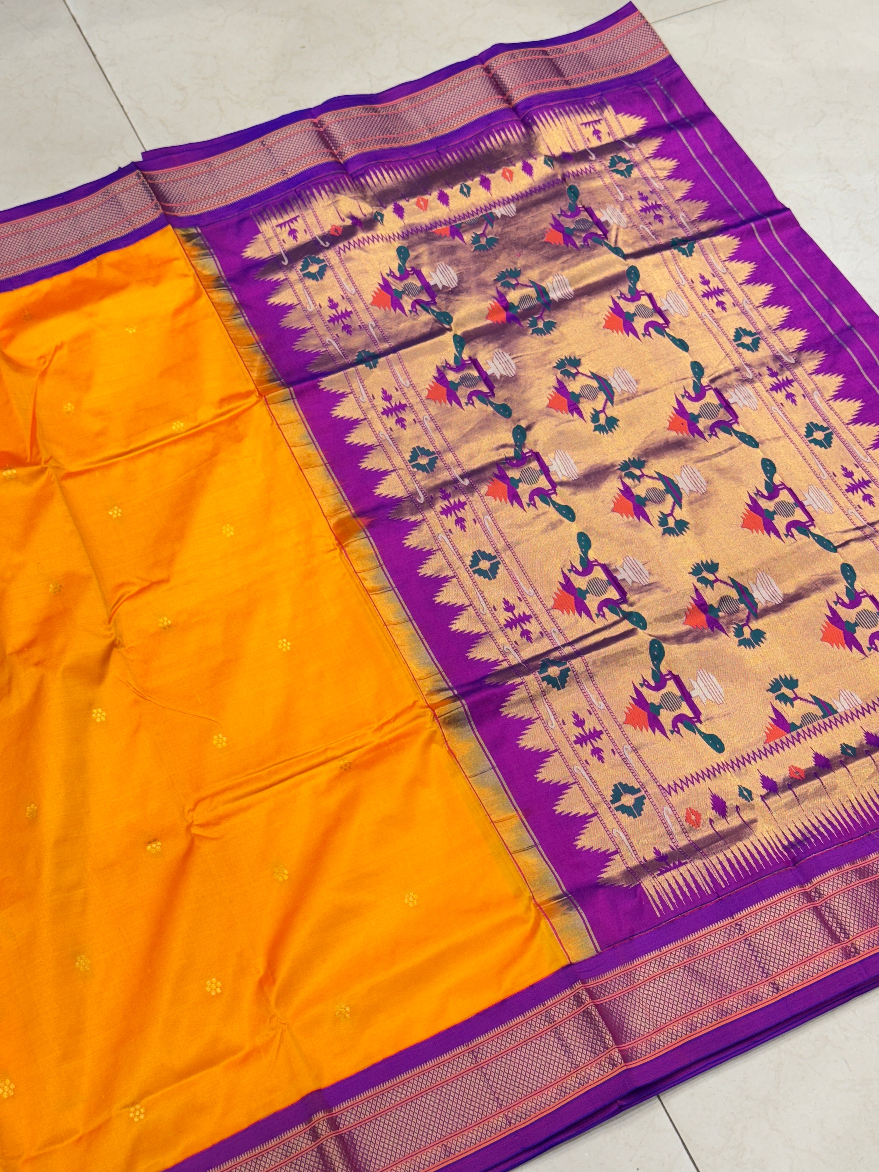 Yellow Violet Morbangdi Paithani Saree