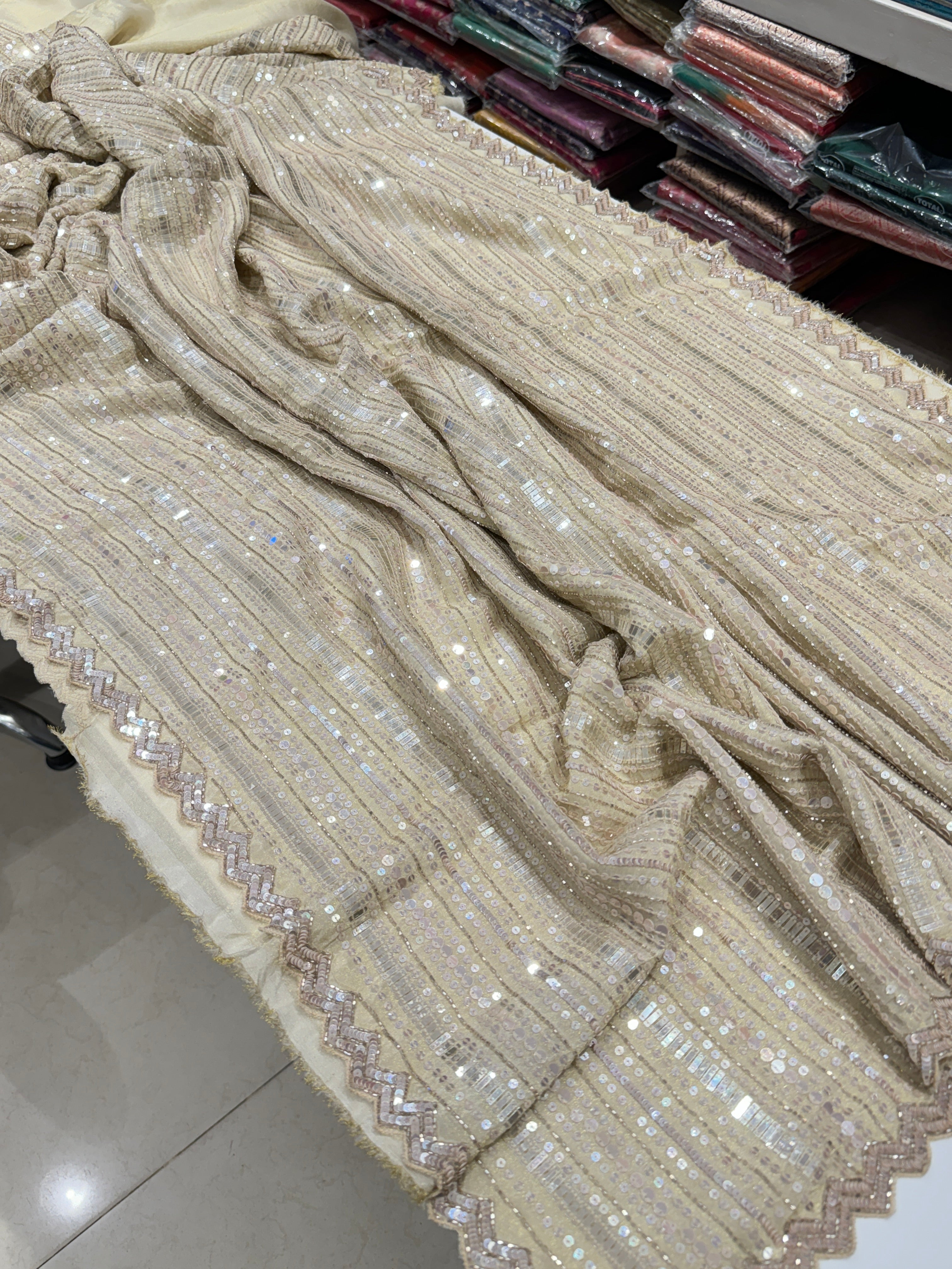 Golden Tissue Crepe Sequin Saree