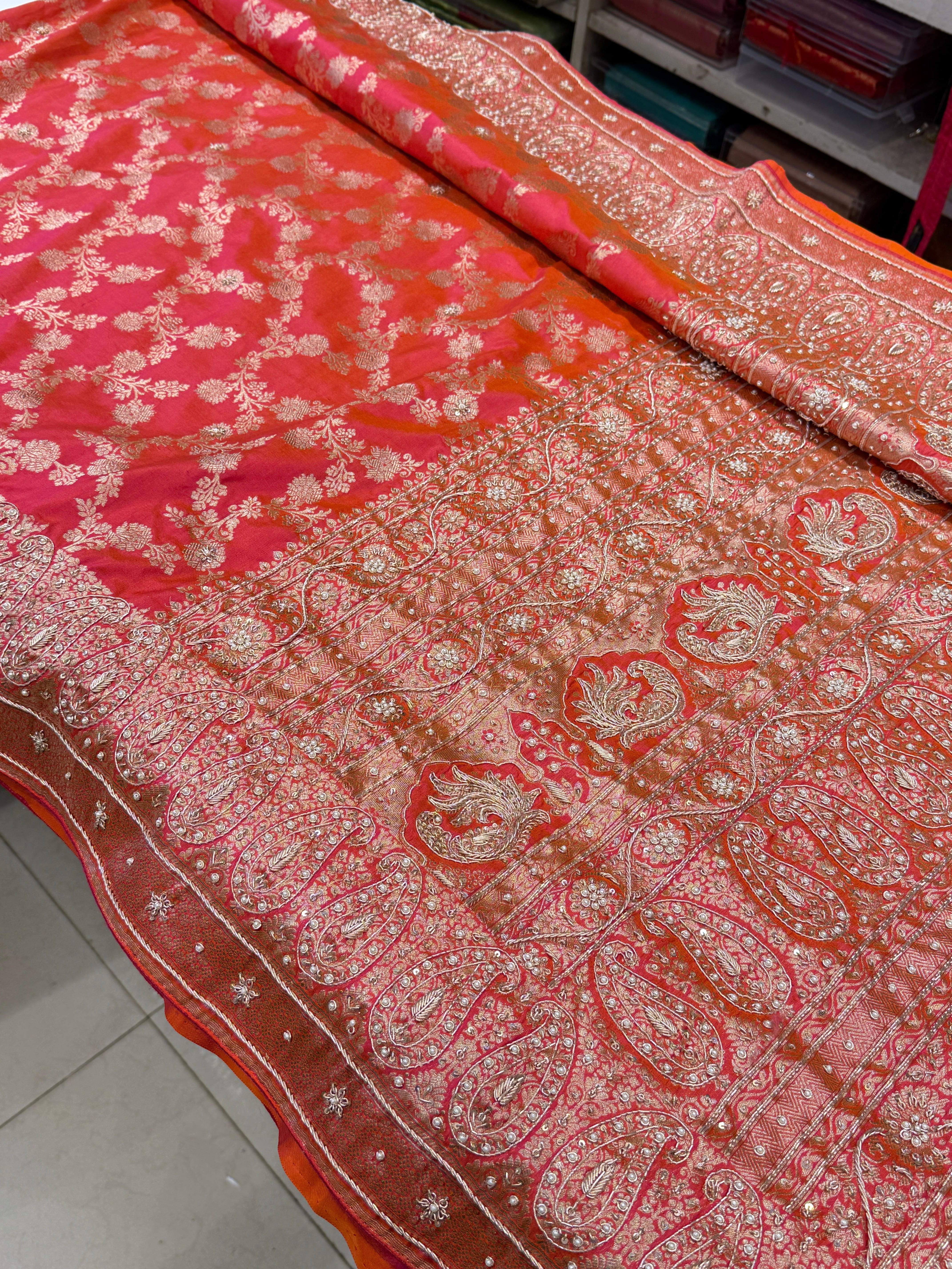 Cross Rani Jaal Handloom Banarasi Pure Katan Zardosi Embroidery Saree