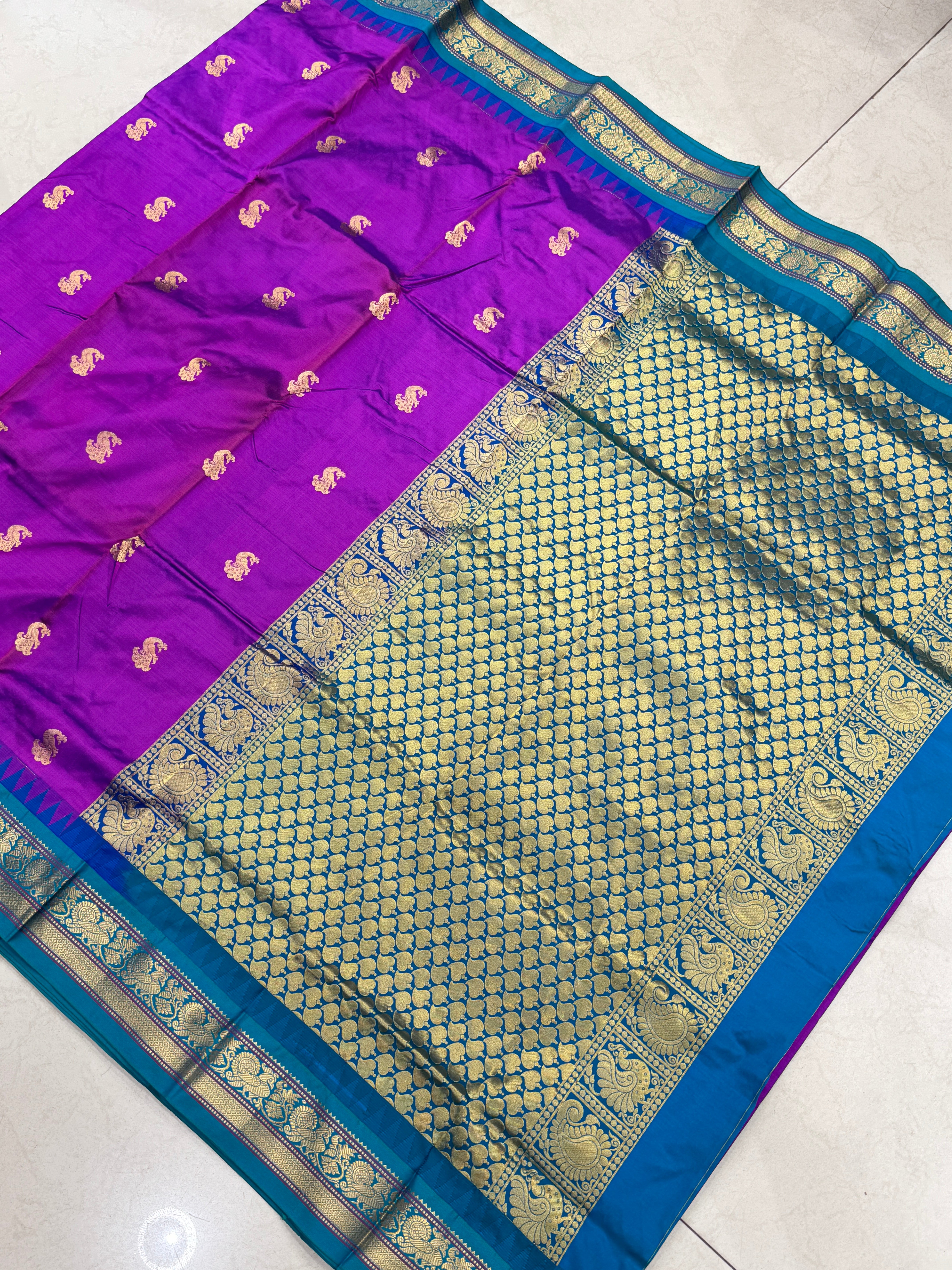 Violet Peacock Buttis Paithani Saree