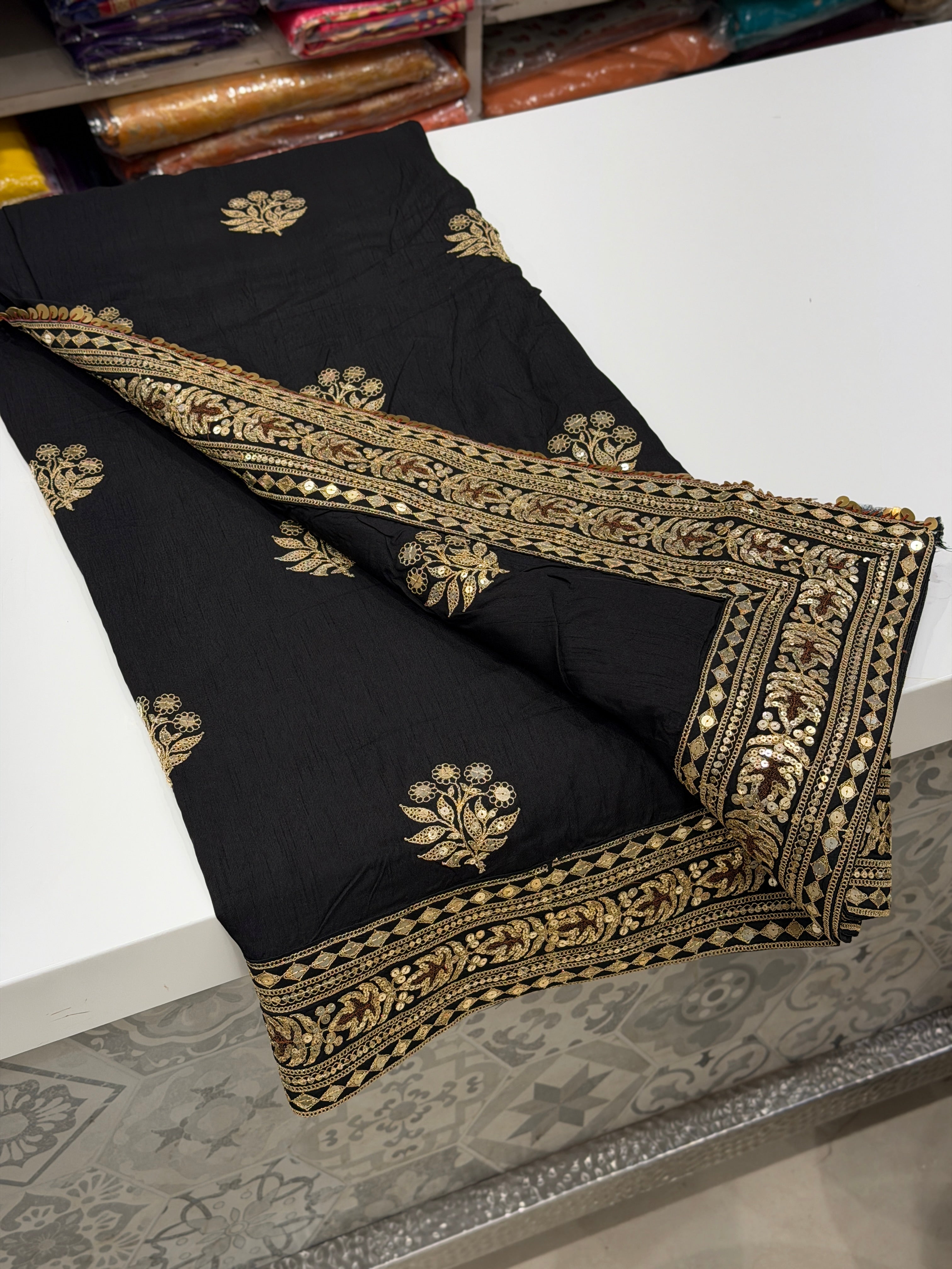 Black Marodi Embroidery Butta Sabyasachi Inspired Pure Silk Saree