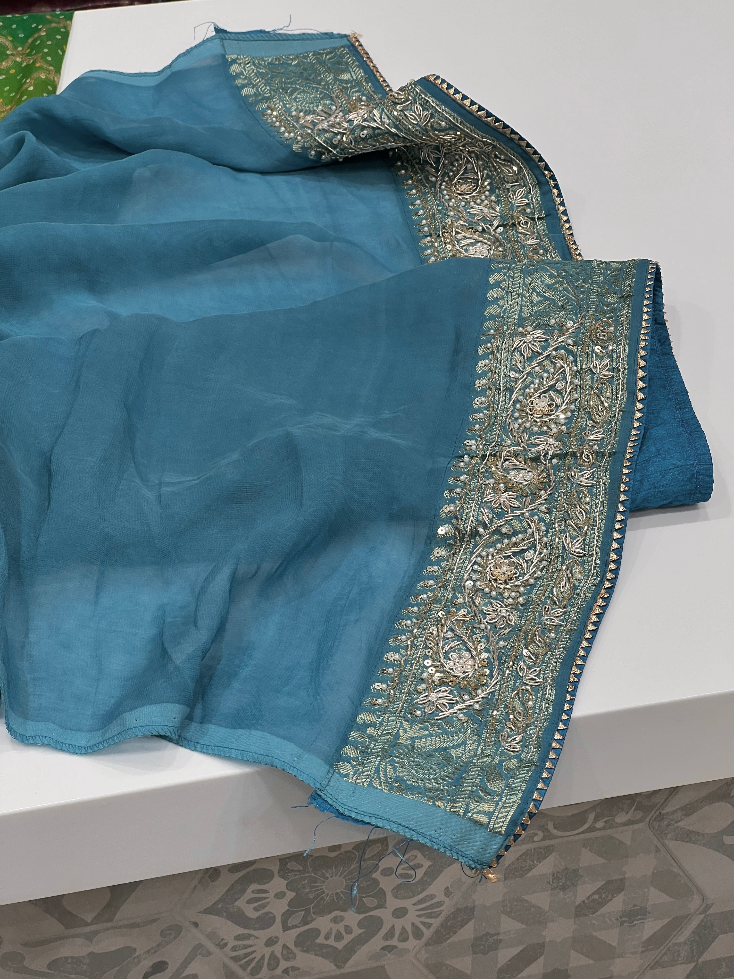 Shaded Georgette Bandhej Zardozi Hand Embroidery Saree