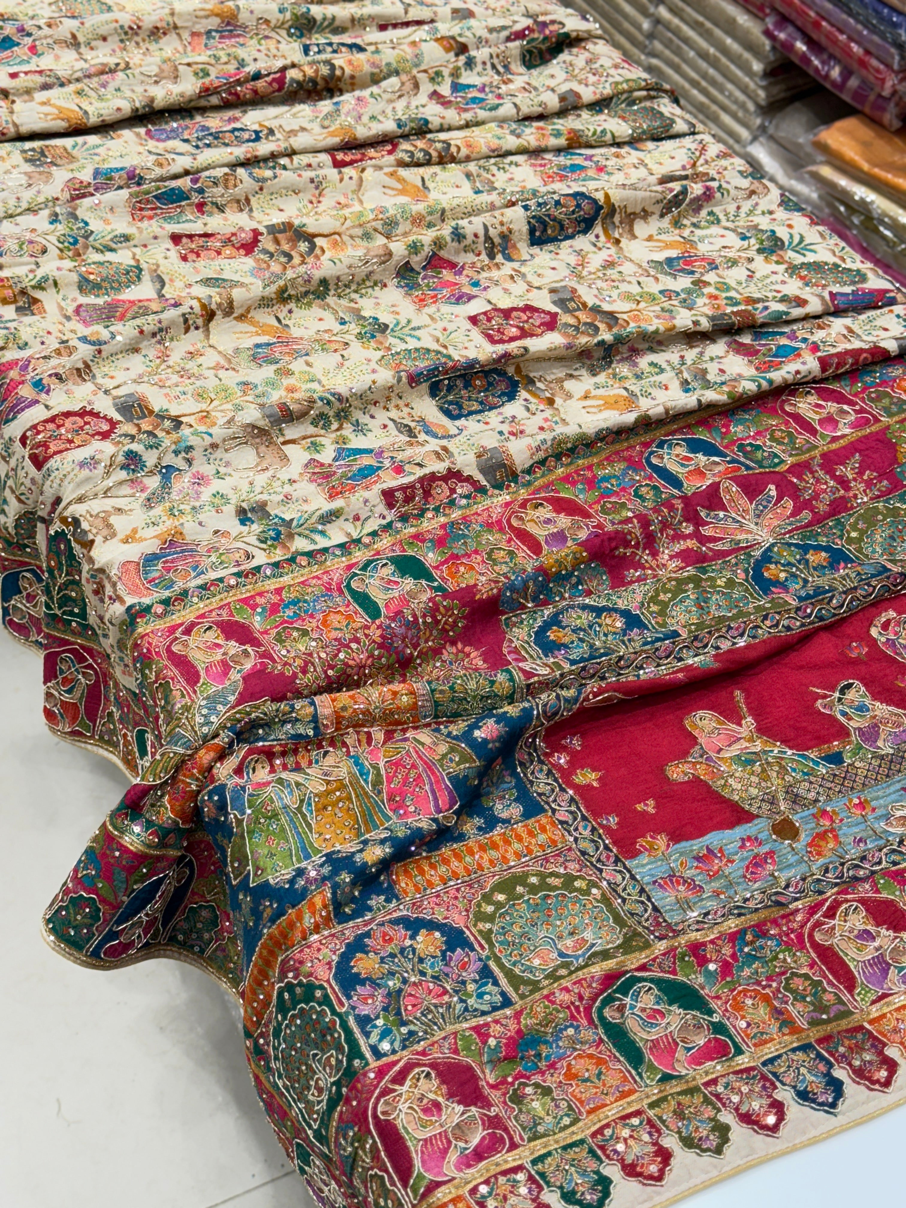 Beige Munga Multi Colour Hand Embroidery Saree