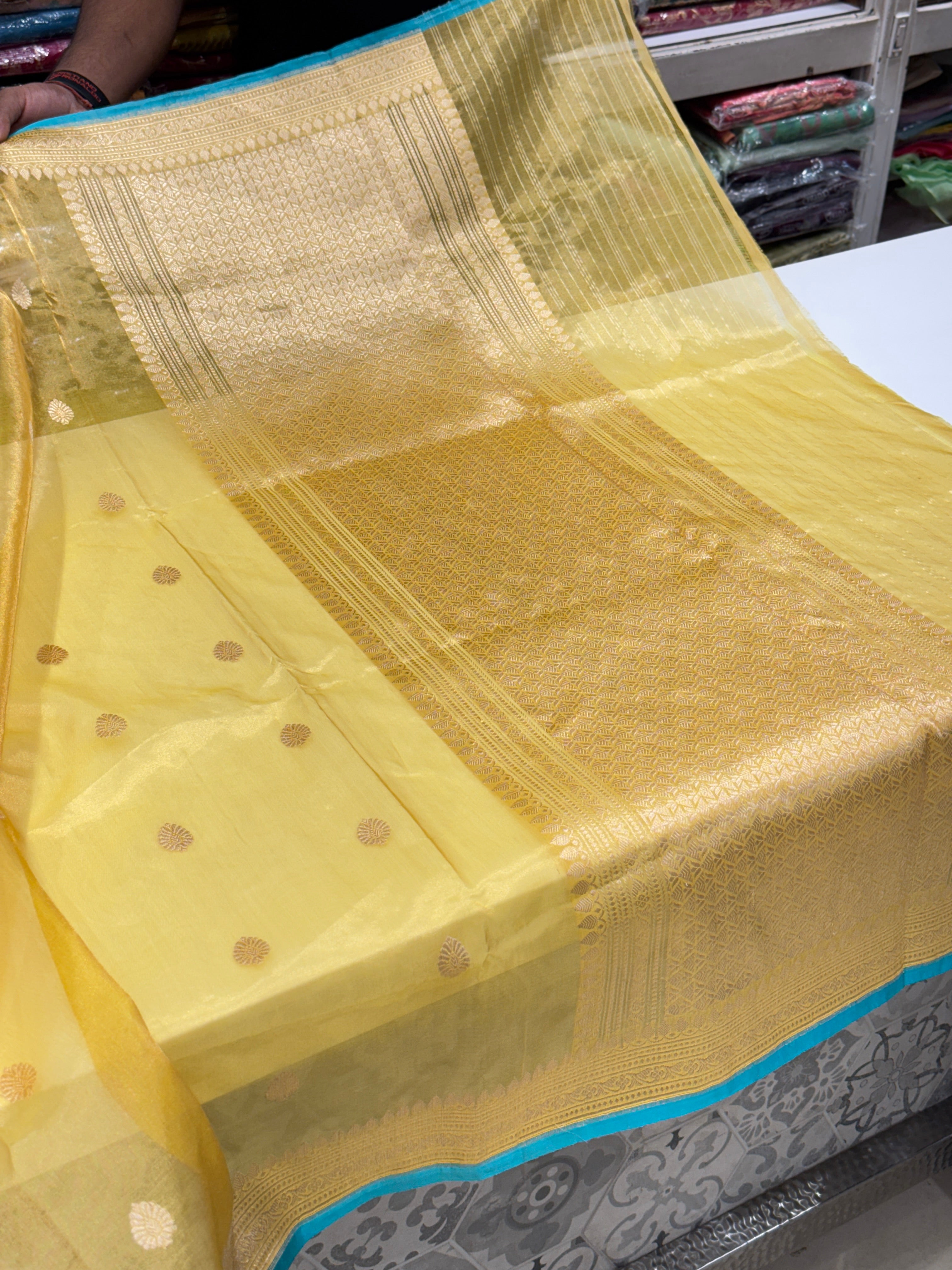 Yellow Banarasi Tissue Handloom Kadwa Buttas