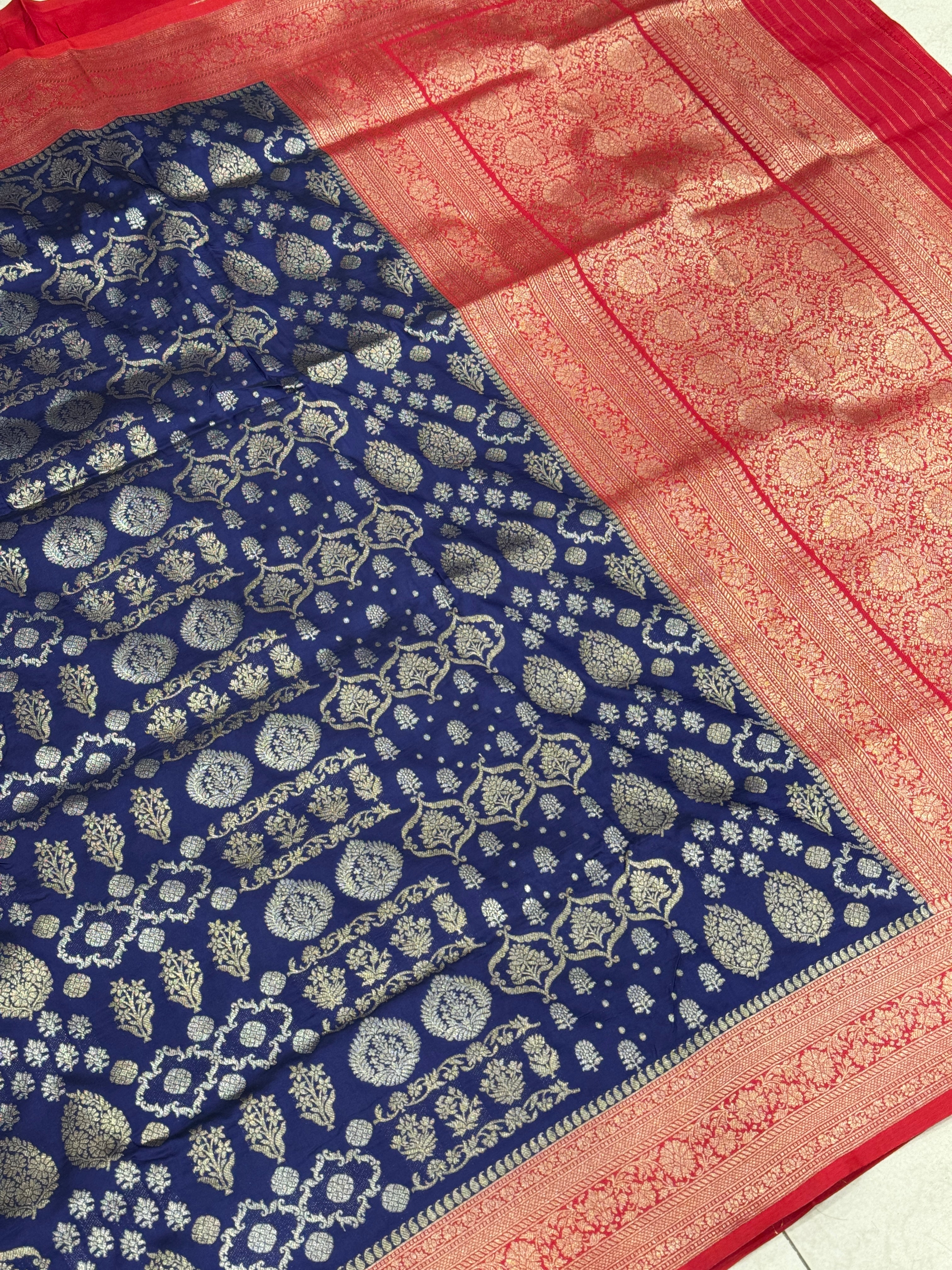Blue Banarasi Silk Contrast Border Saree