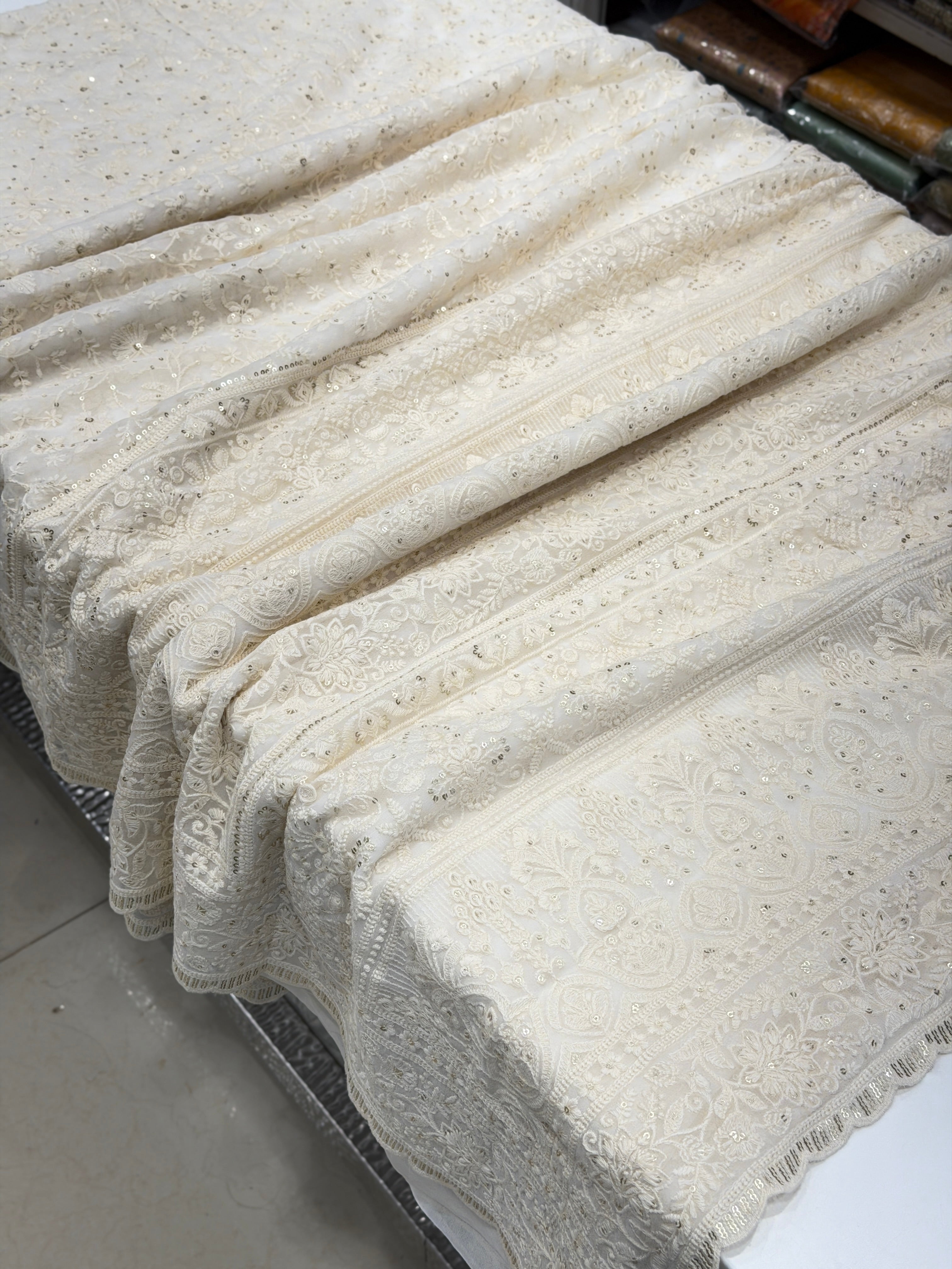 White Chikankari Embroidery Sikka Georgette Saree