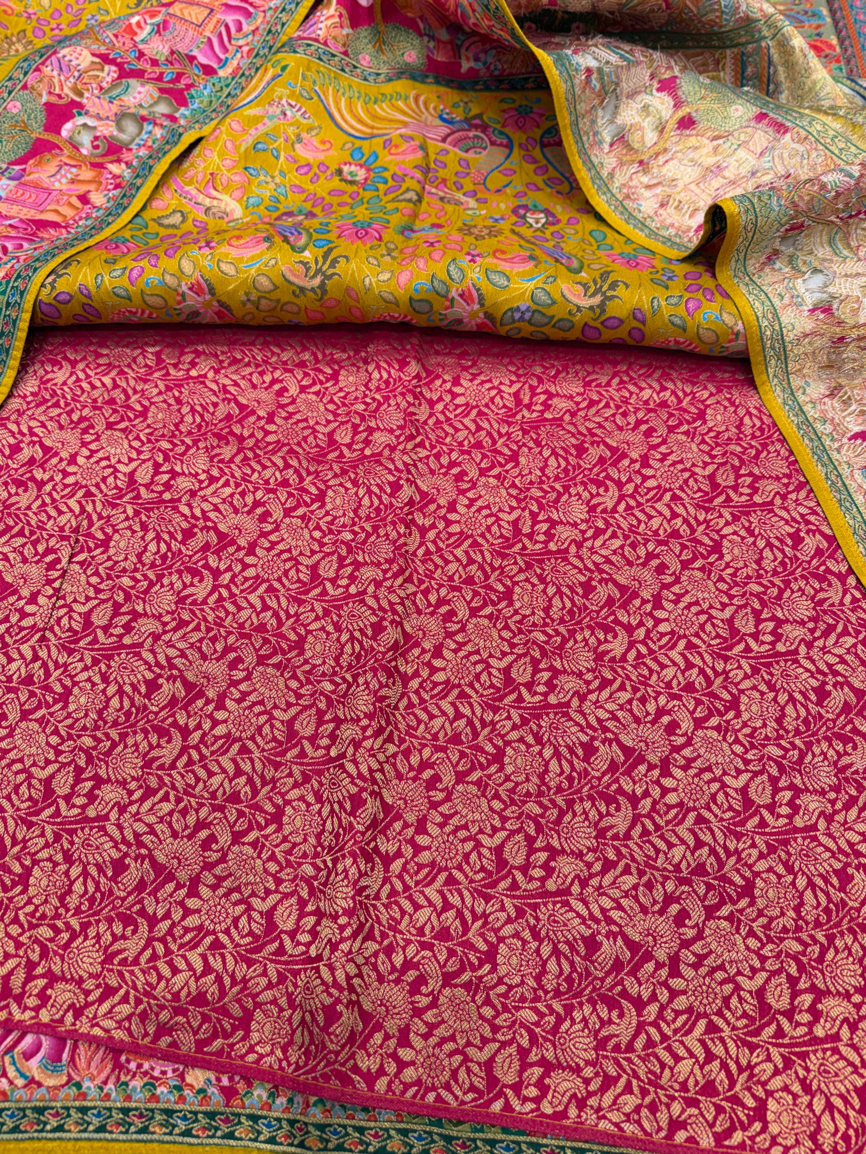 Yellow Rani Weaved Pashmina Style Multi Colour Saree